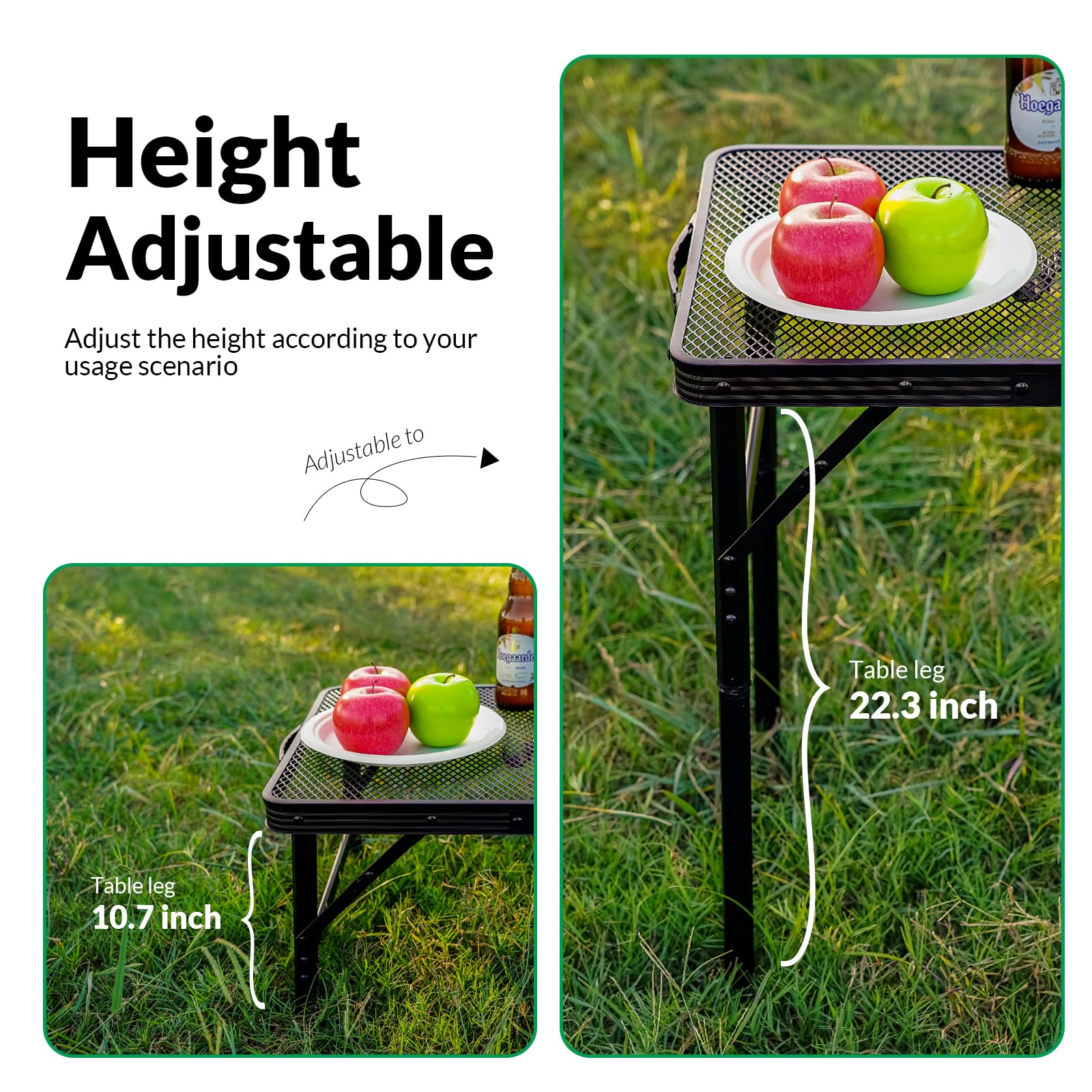 Portable Folding Grill Table - 2X1.3 FT Adjustable Height Outdoor Cooking Table with Mesh Top | Perfect for Camping, Picnics, BBQ, Beach & Backyard Gatherings | Durable & Compact Design for Easy Transport & Storage