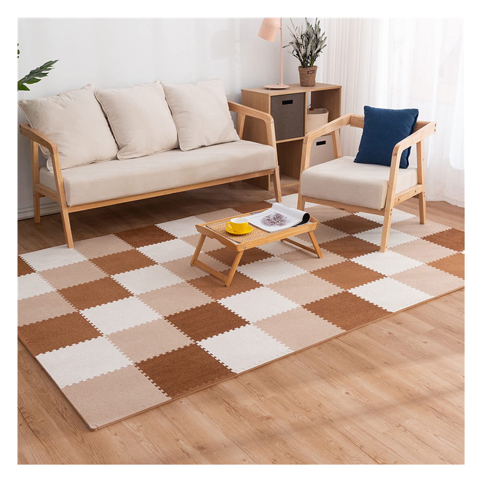 16Pcs Interlocking Foam Floor Mats for Kids - Non-Slip Puzzle Play Mats, Soft Plush Carpet Tiles for Baby Crawling & Toddler Play Area - 12