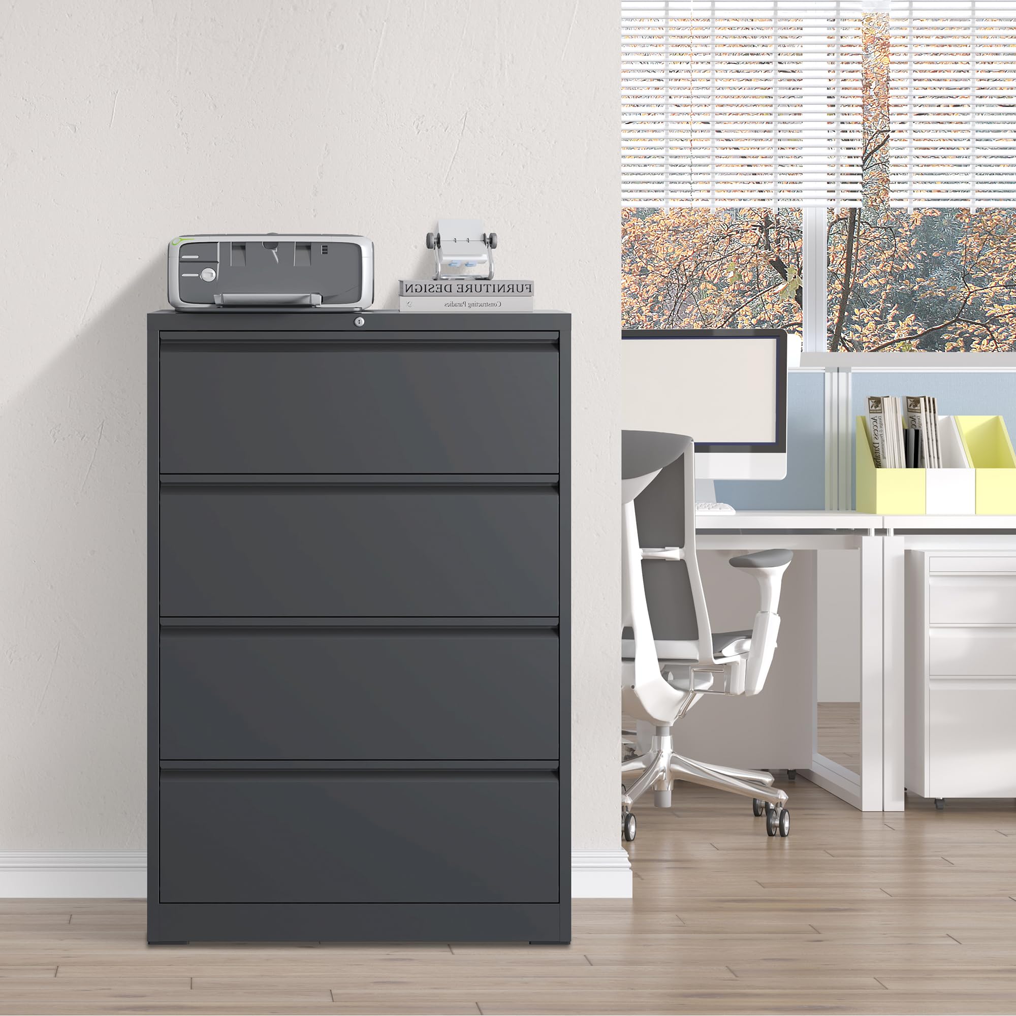4-Drawer Metal Office Filing Cabinet with Lock - Black Lateral File Storage for Home & Office - Holds Legal, Letter & A4 Documents - Easy Assembly - Perfect for Organizing Files, Contracts & Office Supplies