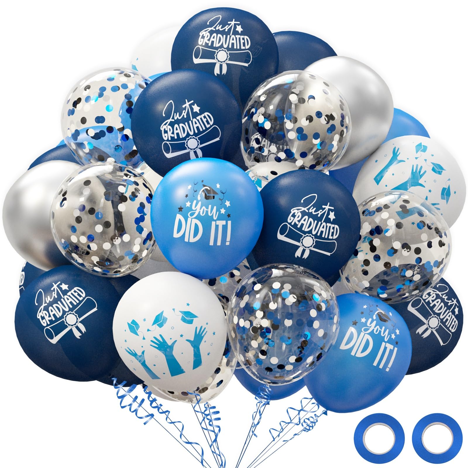 2025 Graduation Party Decorations - 70pcs Blue & White Grad Balloons Set for College & High School | Class of 2025 Congrats Decor | Perfect for Graduation Ceremonies, Parties & Photo Backdrops