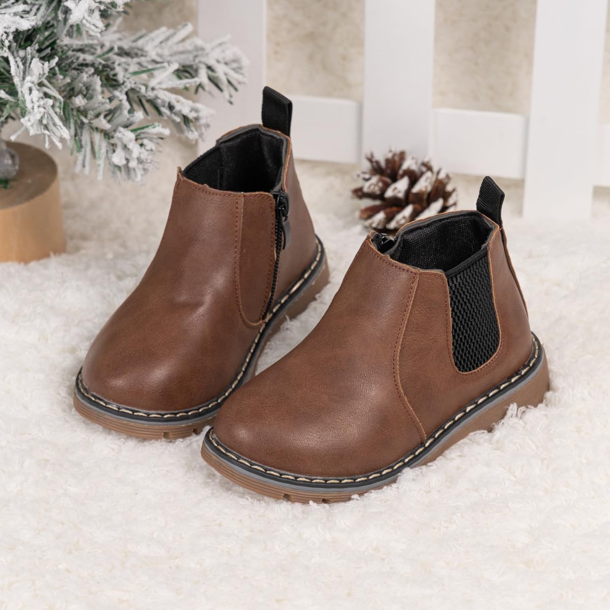**Miamooi Toddler Girls & Boys Combat Ankle Boots - Waterproof Leather Chelsea Booties for Kids - Comfortable Outdoor Fall Shoes for Toddlers & Little Kids - Perfect for Playground, School & Winter Adventures**