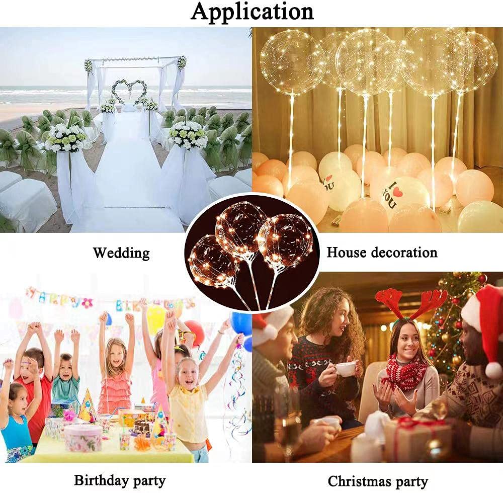 10 Pack LED Bobo Balloons with Sticks & Pump - Transparent Light Up Balloons for Party Decor - Warm White Glow Bubble Balloons with String Lights - Perfect for Birthday, Wedding, Festival & Nighttime Celebrations
