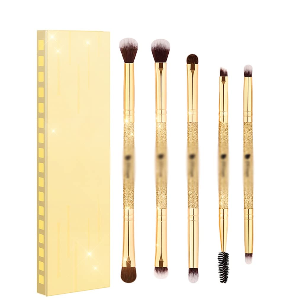 Premium 5-Piece Eyeshadow Brush Set - Golden Duo-End Makeup Brushes for Eyeshadow, Concealer, Eyebrow & Eyeliner - Travel-Friendly Professional Cosmetic Brush Kit (Color A) | Perfect for Daily Makeup, Travel & Professional Makeup Artists