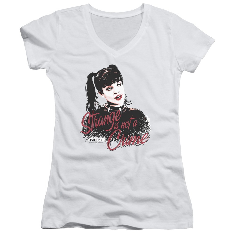 Trevco NCIS-Strange is Not A Crime Junior V-Neck T-Shirt - White, 2X - Soft Cotton Tee for NCIS Fans, Casual Wear & TV Show Merchandise