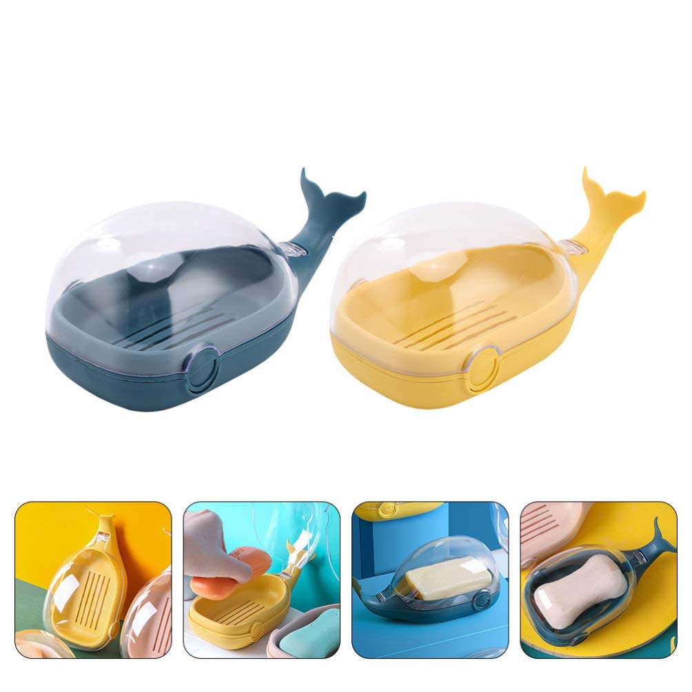 2-Pack Whale Drain Soap Box - Portable Travel Soap Container with Drain Holes, Clear Plastic Soap Holder for Bathroom, Kitchen & Travel - Double Layer PP Clamshell Design for Shower, Sink & Countertop Organization