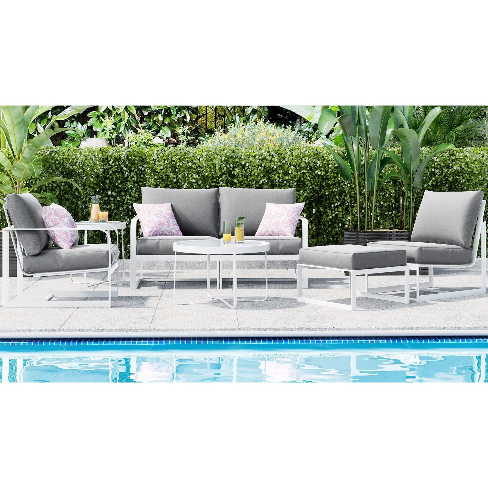 Elle Decor Modern Mirabelle Outdoor Patio Modular Furniture Set - White or Gold Frame with Coffee Table - Perfect for Garden, Poolside & Backyard Relaxation