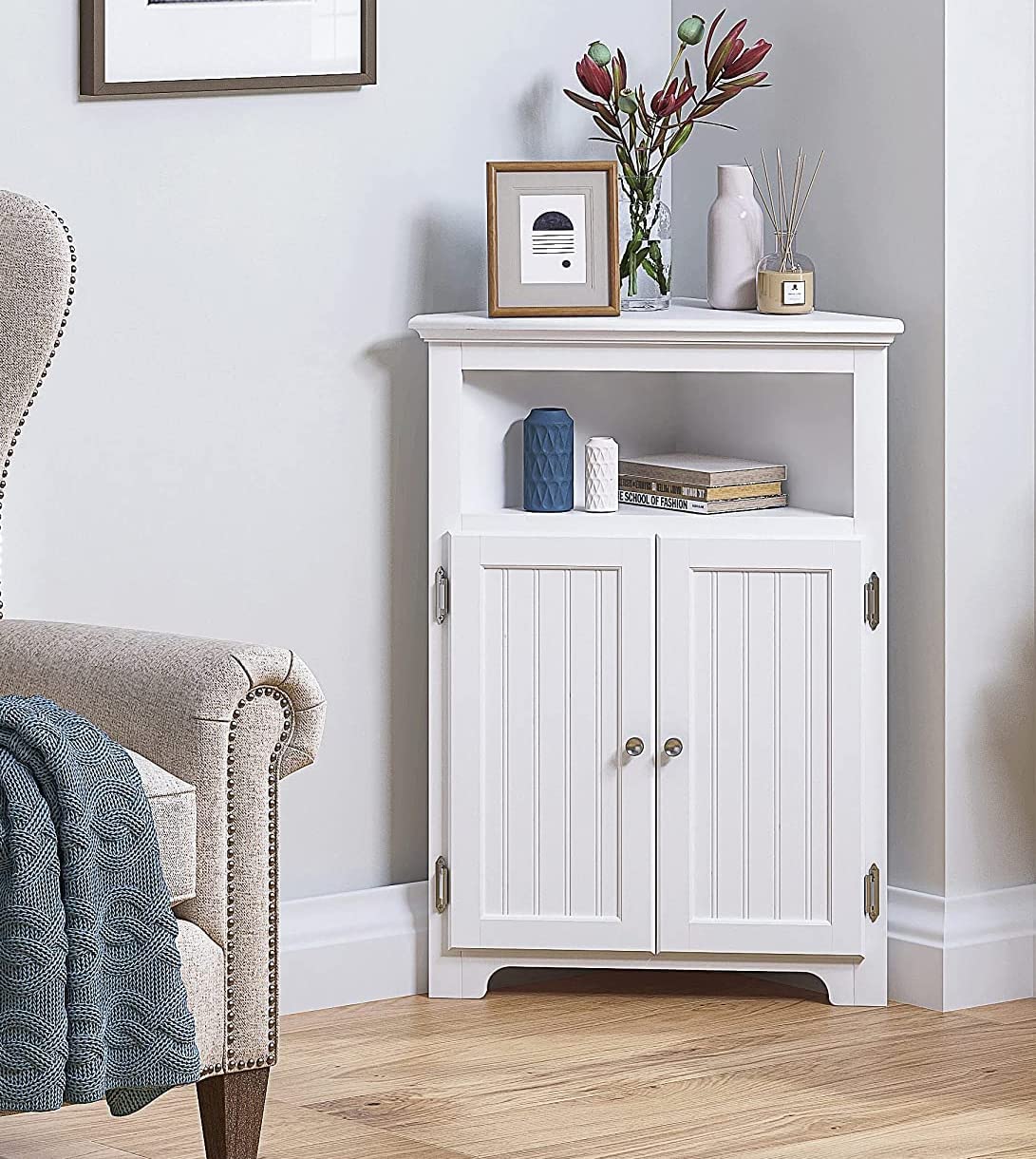 UTEX White Freestanding Corner Storage Cabinet with Adjustable Shelves - Narrow Bathroom, Kitchen & Living Room Organizer for Small Spaces - Perfect for Toiletries, Cleaning Supplies & Home Decor
