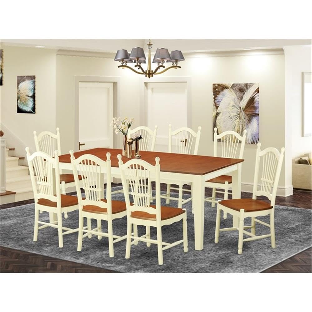 East West Furniture QUDO9-WHI-W 9-Piece Kitchen Dining Set - 40x78 Inch Rectangle Table with Butterfly Leaf & 8 Chairs, Buttermilk & Cherry Finish - Perfect for Family Meals, Dinner Parties & Small Space Dining Rooms