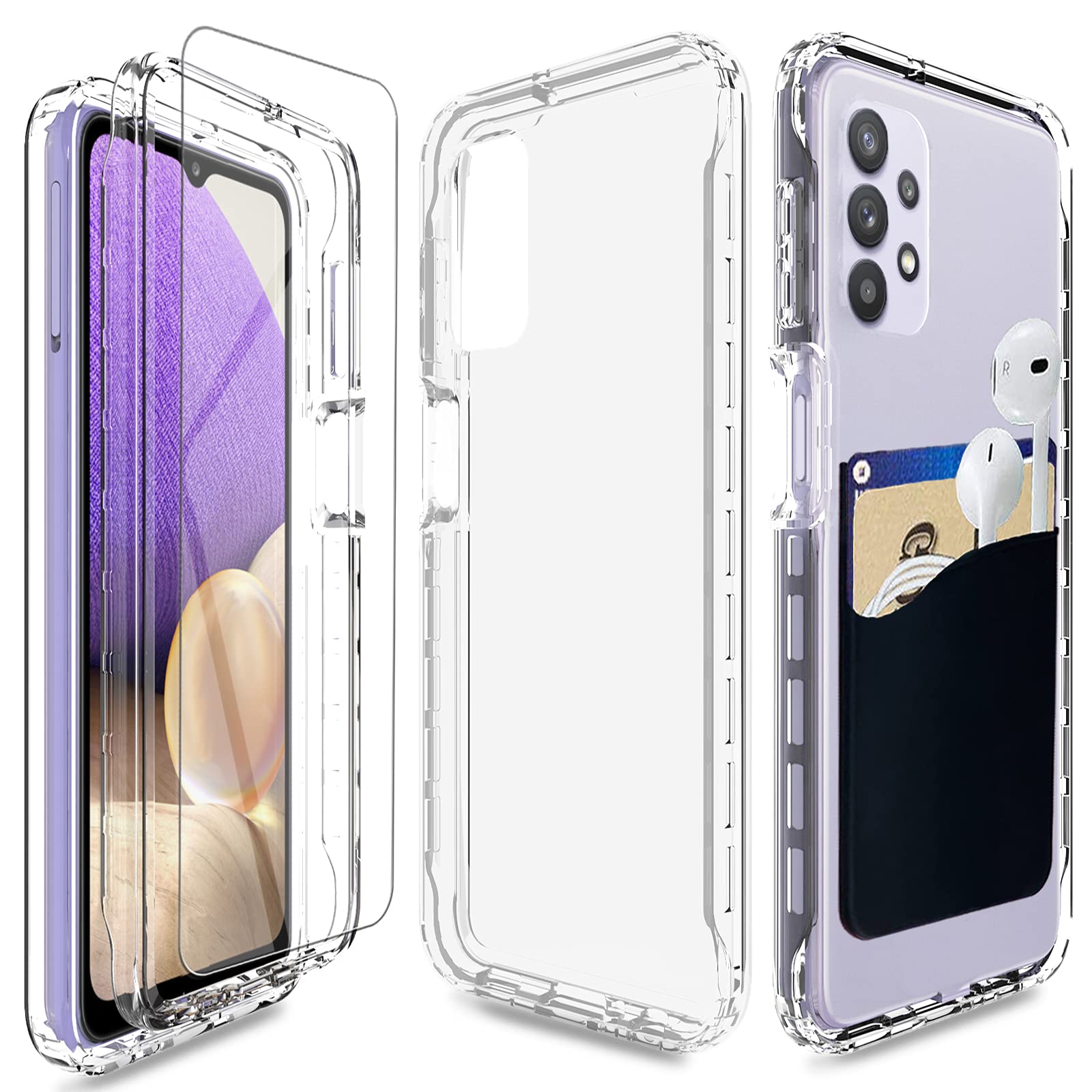 Samsung Galaxy A32 5G Case with Screen Protector & Card Holder - Shockproof Clear Phone Cover for Samsung A32 5G (Not Compatible with 4G Model) - Perfect for Everyday Use, Travel, and Work Protection