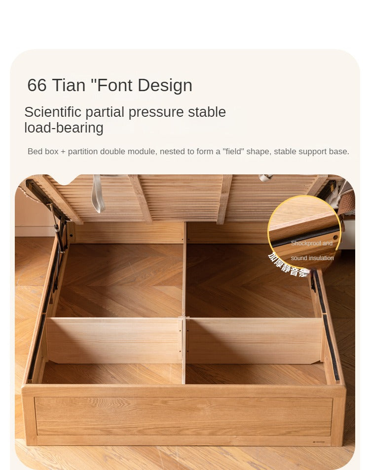 Solid Oak Wood Multifunctional Storage Bed with LED Lights - Perfect for Modern Bedrooms, Guest Rooms, and Small Space Living