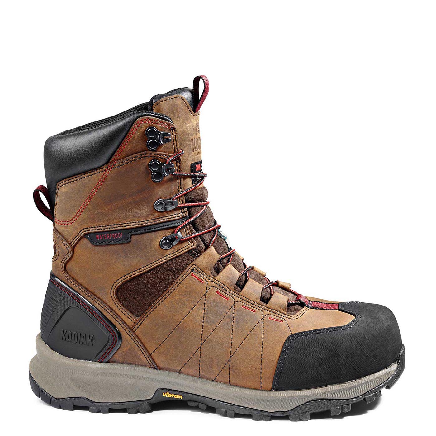 Kodiak Ice Conqueror Men's 8 Composite Toe Work Boots with Vibram® Arctic Grip® - Slip Resistant, Waterproof, Insulated Winter Work Boots for Construction & Outdoor Jobs (Brown, KD0A4TGDBRN) - Ideal for Snowy Terrains, Icy Conditions & Cold Weather Work Environments