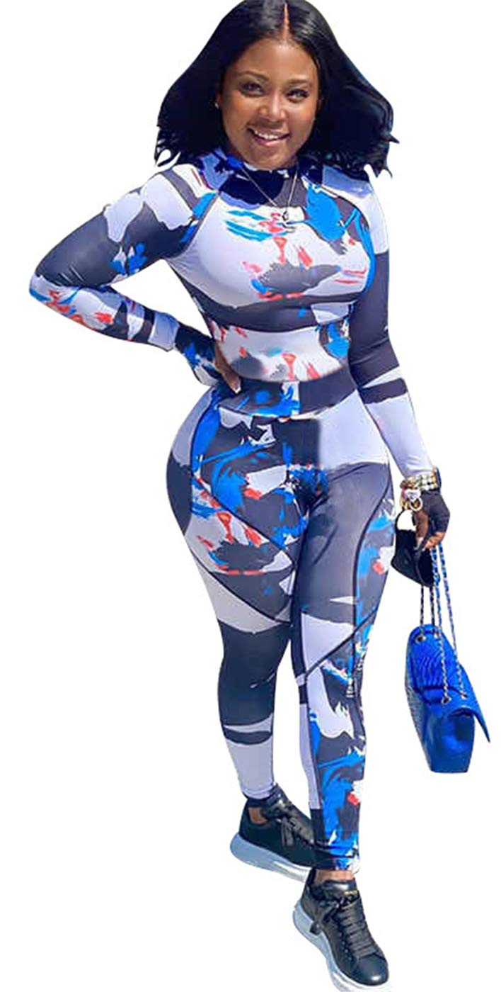 Women's Sexy Long Sleeve O-Neck Printed Bodycon Jumpsuit - Clubwear & Party Outfit for Night Out, Date Night, and Special Occasions