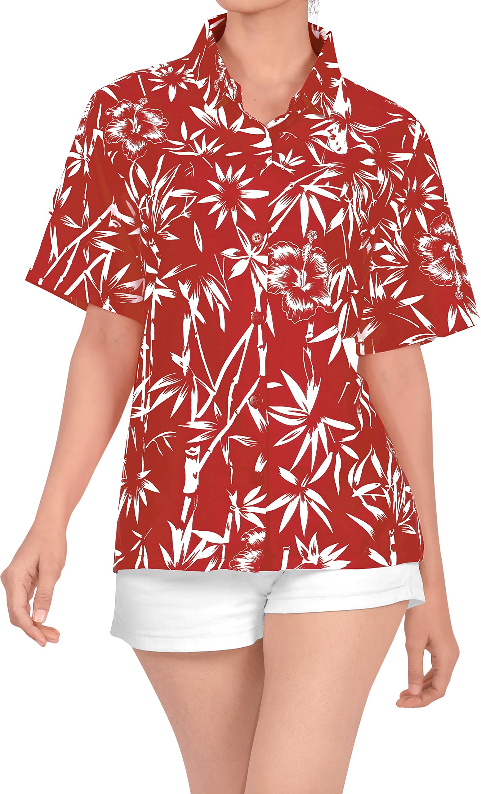 LA LEELA Women's Hawaiian Short Sleeve Blouse - Floral Beach Shirt for Summer Vacation, Pool Party & Tropical Getaway