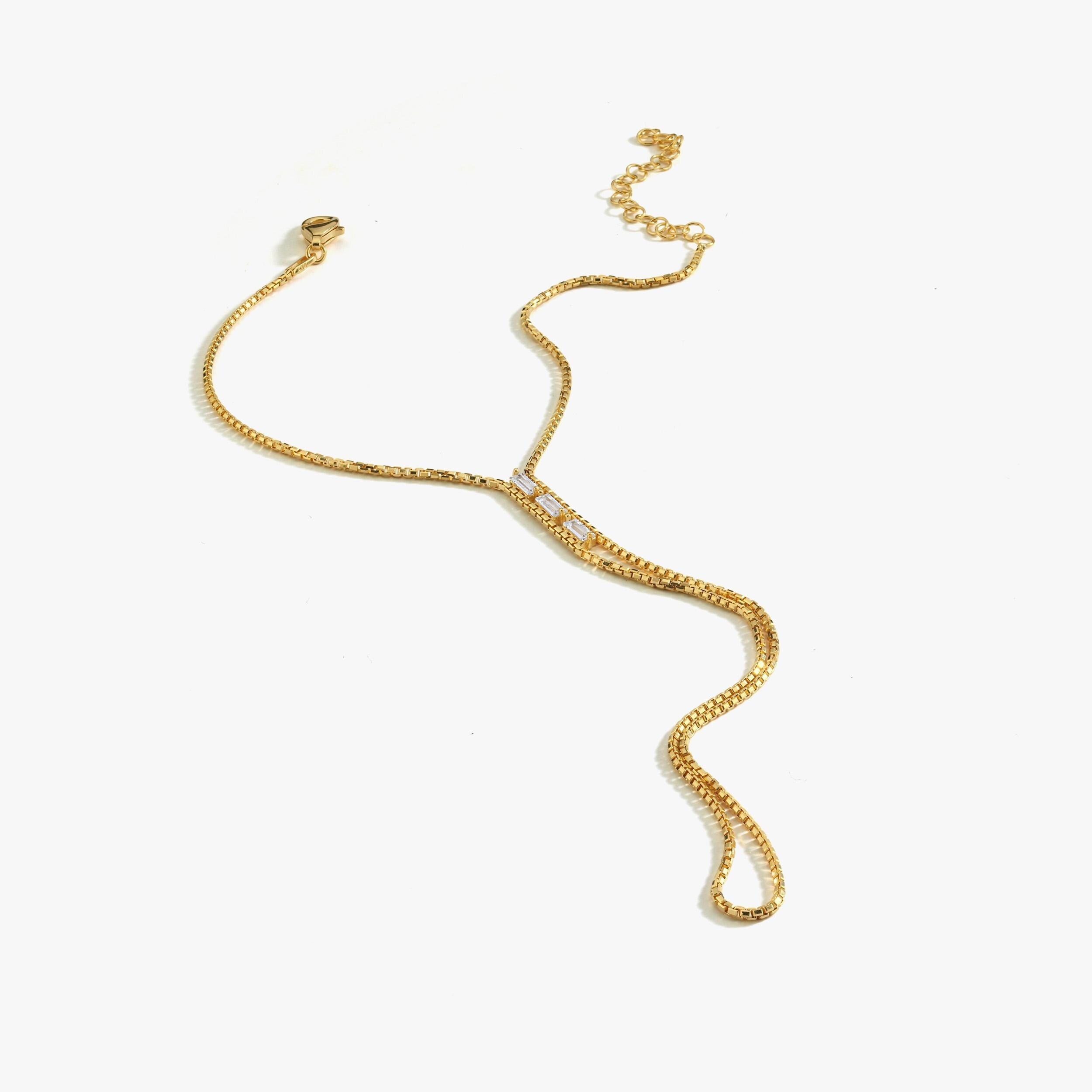 18K Gold Vermeil Box Chain Ring Hand Bracelet for Women - Elegant Stackable Jewelry for Everyday Wear, Parties & Special Occasions