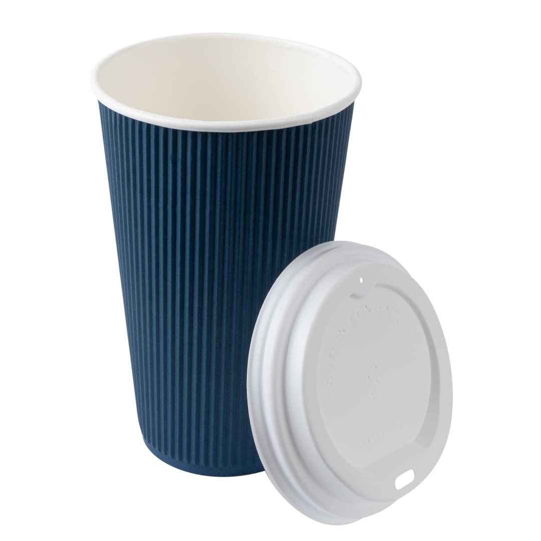 Restaurantware 16oz Insulated Coffee Cups with Lids - 200 Count Ripple Wall Hot Cups, Leakproof & Non-Slip, Midnight Blue Disposable Paper Cups for Coffee, Tea, Hot Cocoa & Lattes - Perfect for Cafes, Offices & Catering Events
