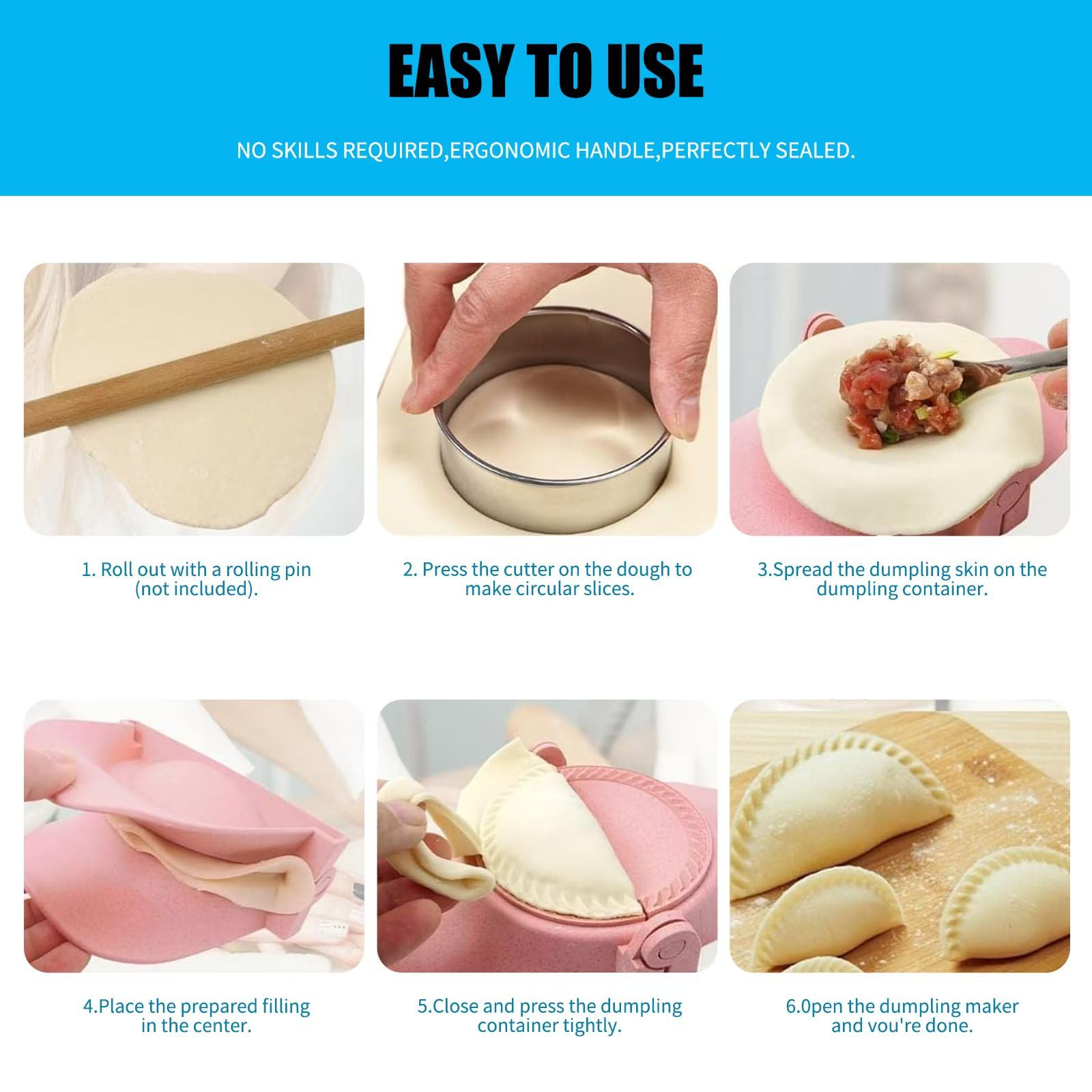 3-Size Empanada Maker Press & Dumpling Mold Set with Dough Cutter - Perfect for Pierogi, Pastelitos, Calzone, Turnovers & Chinese Dumplings (4.2