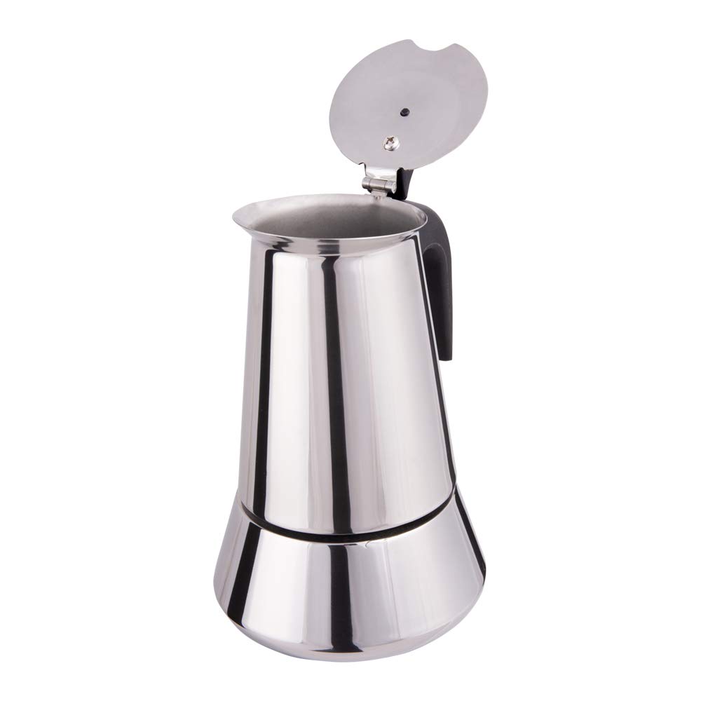 Premium Stainless Steel Stovetop Espresso Maker - 6 Oz Moka Pot for Cuban & Italian Coffee | Induction Compatible, PBA-Free Greca Coffee Maker (4 Espresso Cups, Silver) | Perfect for Home Brewing, Camping & Gifts
