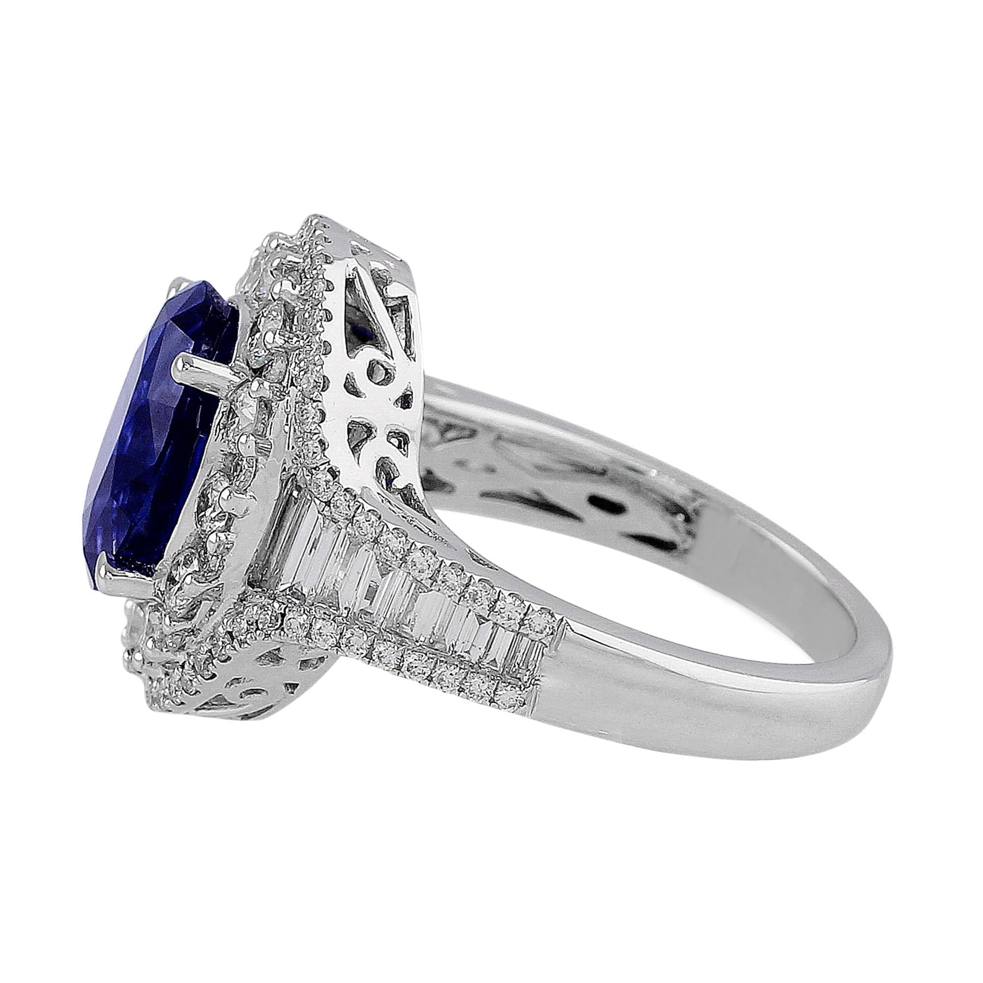 18K White Gold 4.20ct Sapphire and Diamond Engagement Ring for Women - Perfect for Weddings, Anniversaries & Special Occasions