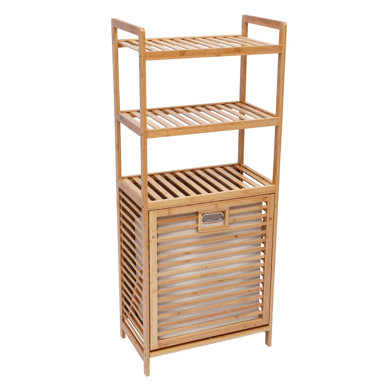 3-Tier Bamboo Laundry Hamper Organizer with Tilt-Out Basket - Space-Saving Storage Shelf for Dirty Clothes - Perfect for Laundry Room, Bathroom, Bedroom & Closet Organization (Natural Wood) - Ideal for Small Spaces & Home Organization Needs