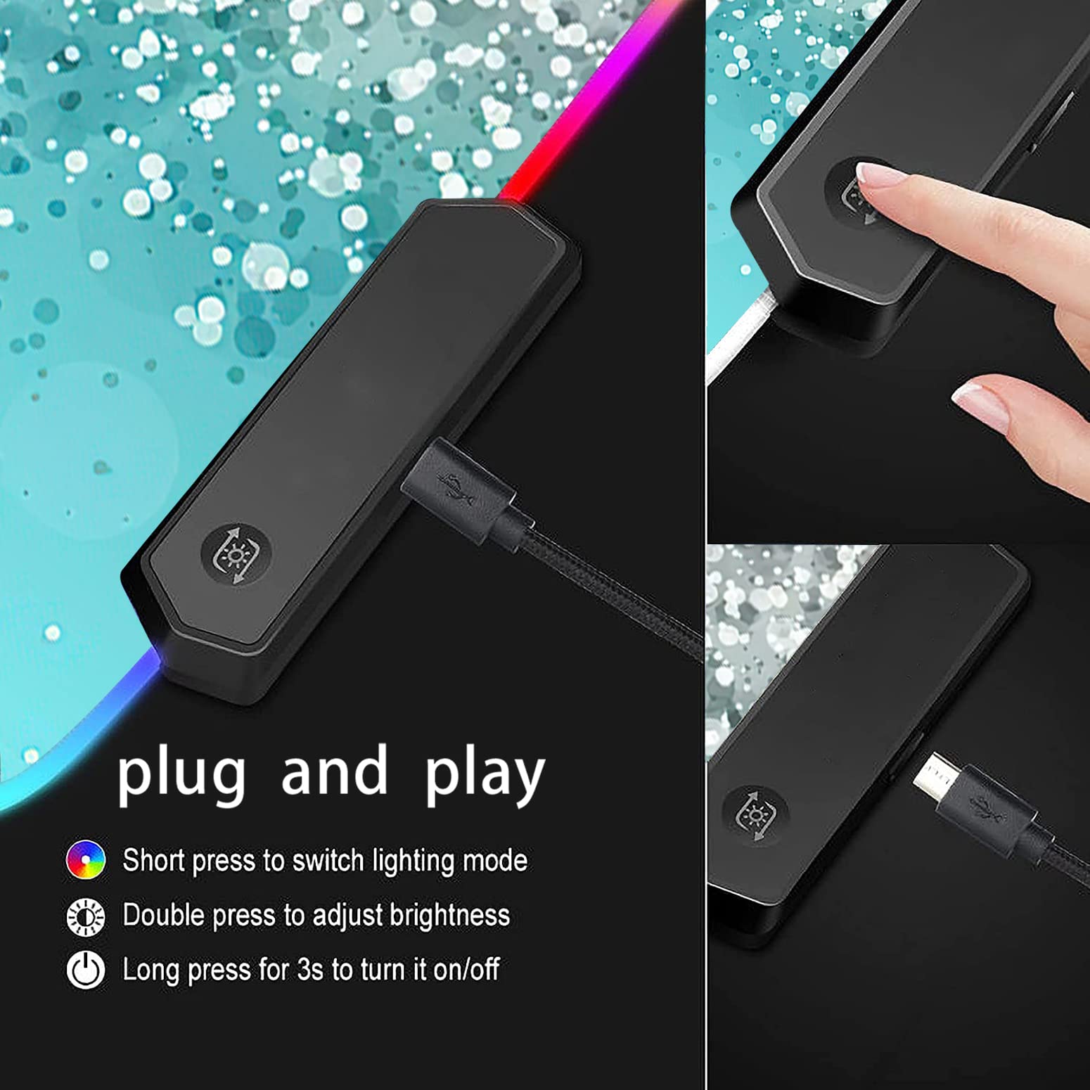 RGB LED Gaming Mouse Pad - Large Non-Slip Desk Mat with Optical Waterproof Surface for PC, Computer, Keyboard & Office Setup | Perfect for Gamers, Programmers & Esports Enthusiasts | Motivational Blue Light-up Design with 