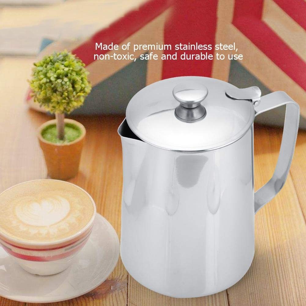 Stainless Steel Coffee Milk Frothing Pitcher with Lid - 1000mL Latte Art Jug for Barista, Home & Office Use - Perfect for Espresso, Cappuccino & Hot Chocolate Making