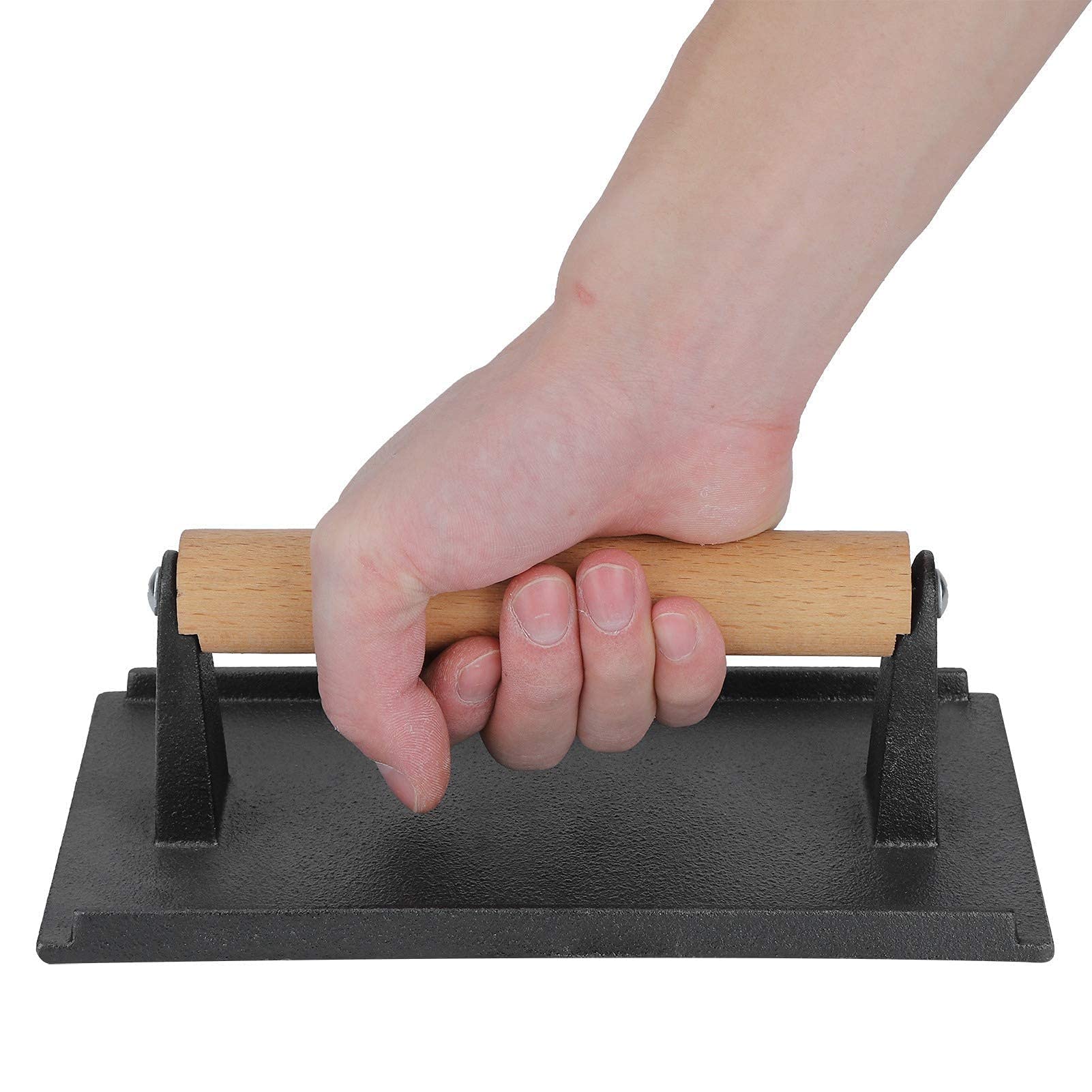 8.3 Inch Cast Iron Grill Press - Heavy Duty Steak Weight & Bacon Press for BBQ, Burgers, Sausage & Panini - Wooden Handle Griddle Press for Grills, Griddles & Flattops - Perfect for Backyard BBQ, Camping & Outdoor Cooking