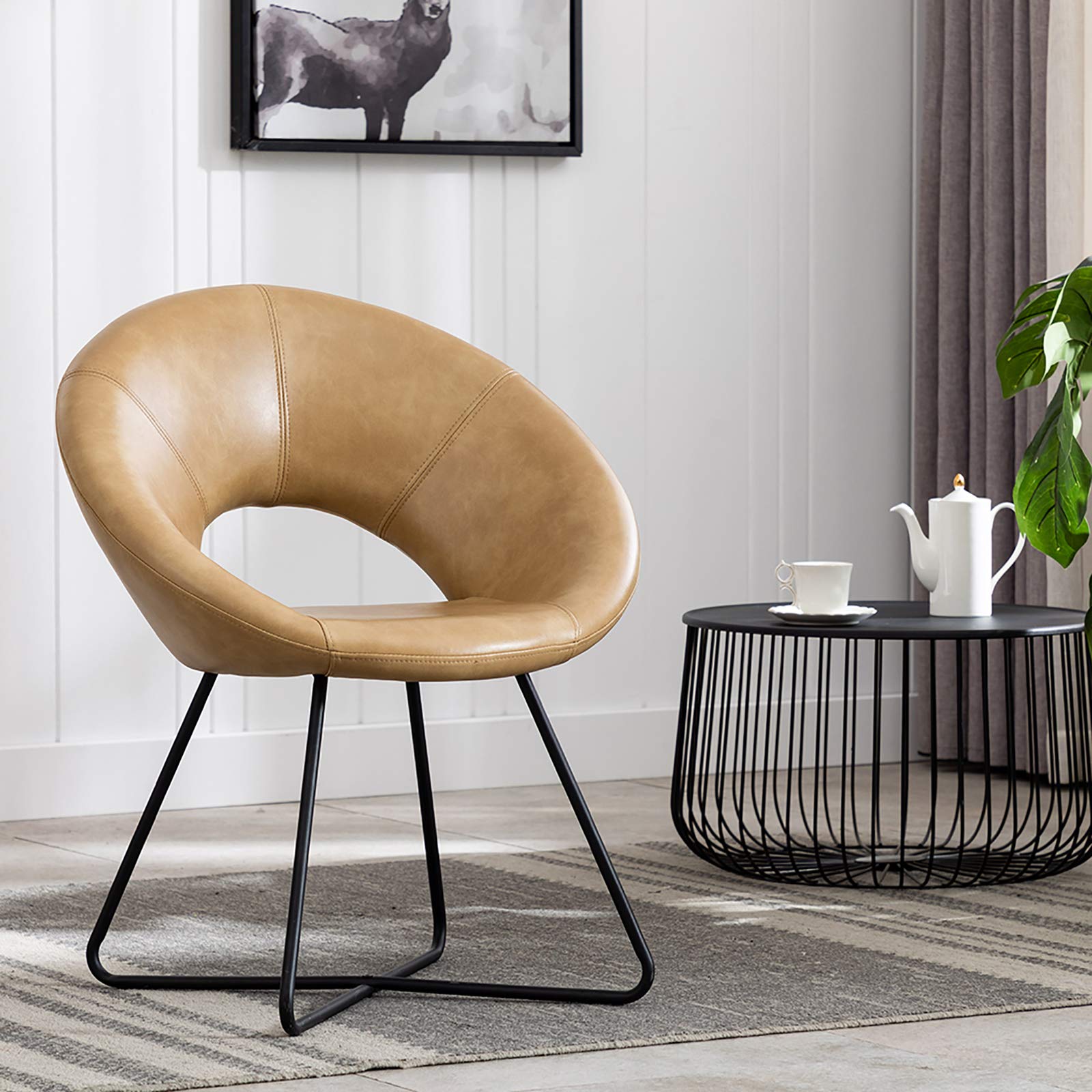 DUHOME Mid-Century Modern Accent Chair - Industrial Style Lounge & Dining Chair with Black Metal Legs, 1-Piece Camel Fabric Upholstery for Living Room, Office, or Cafe Decor | Comfortable Seating for Home & Commercial Spaces