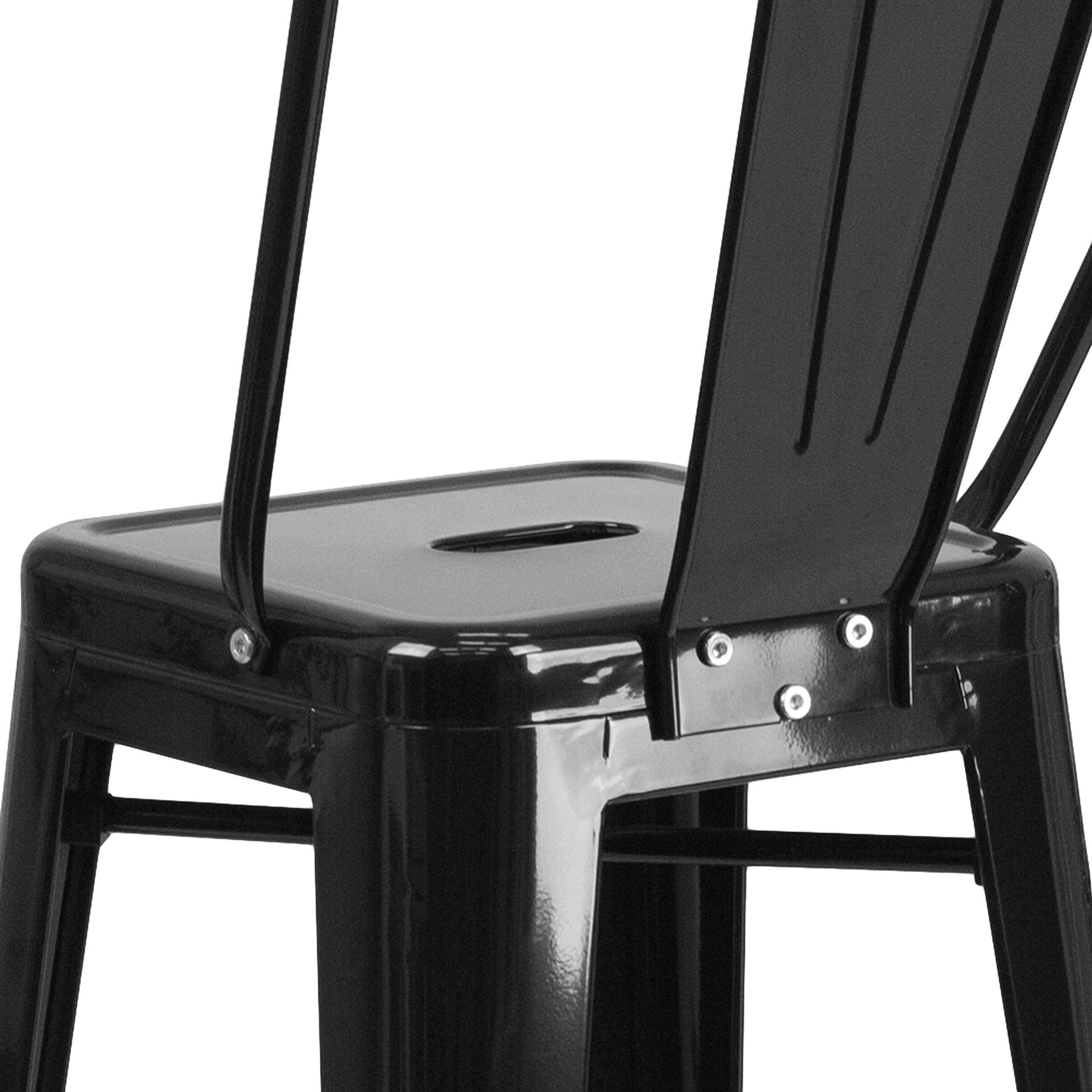 EMMA + OLIVER 30 Inch Black Metal Bar Stool with Back - Heavy Duty Commercial Grade Indoor Outdoor Counter Height Stool for Kitchen Island, Bar, Restaurant & Patio Use