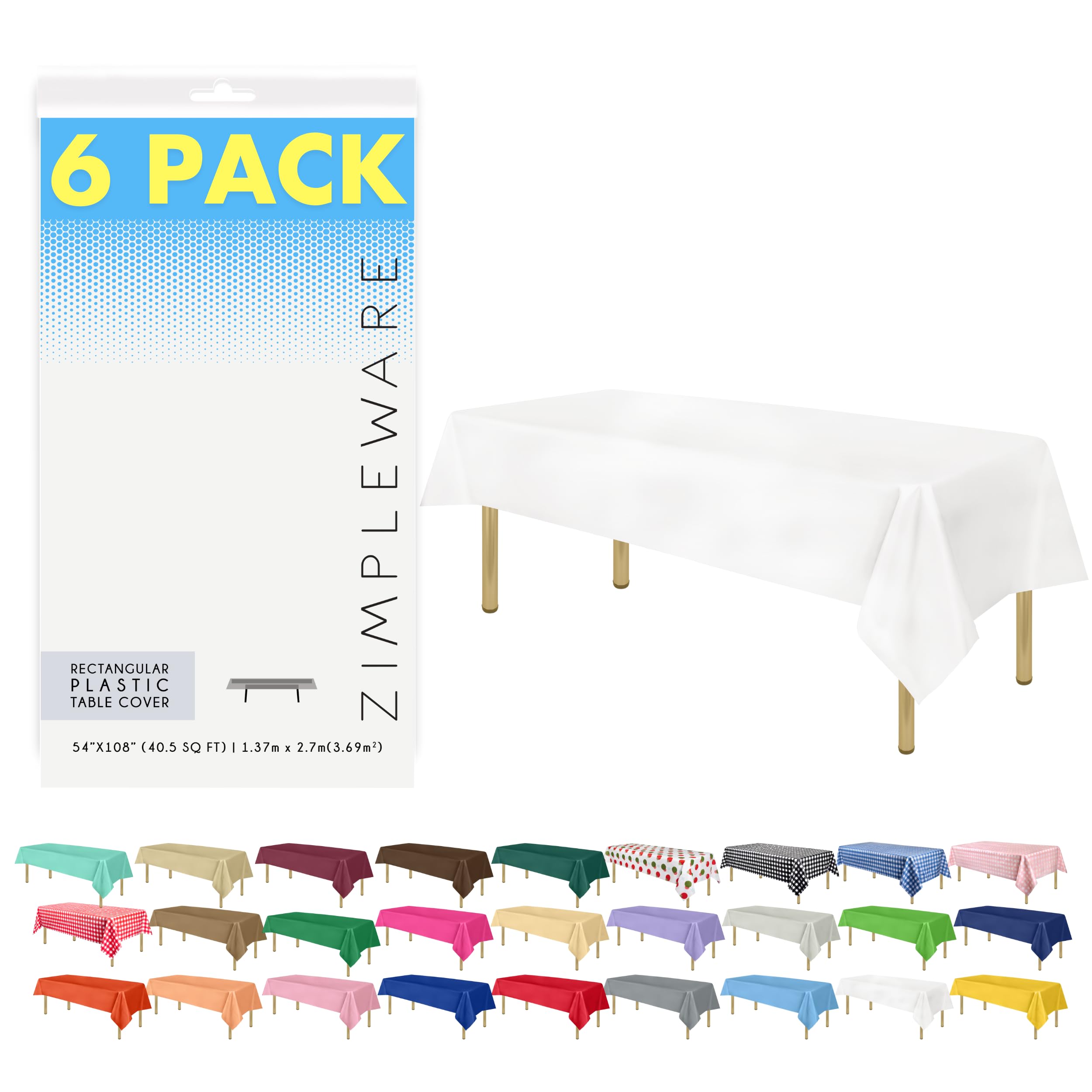 Premium White Disposable Plastic Tablecloth (6 Pack) - 54