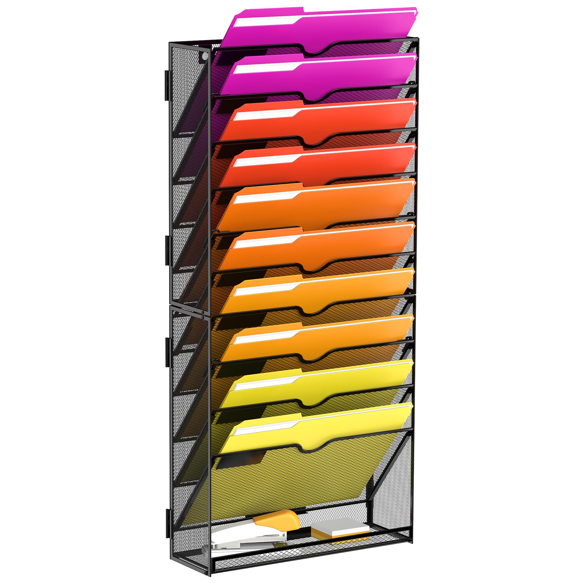 11-Tier Mesh Wall File Organizer - Hanging Document Holder for Papers, Folders, Magazines & Office Supplies | Easy Assembly | Perfect for Home & Office Organization | Black | Space-Saving Wall Storage Solution for Desks & Small Spaces