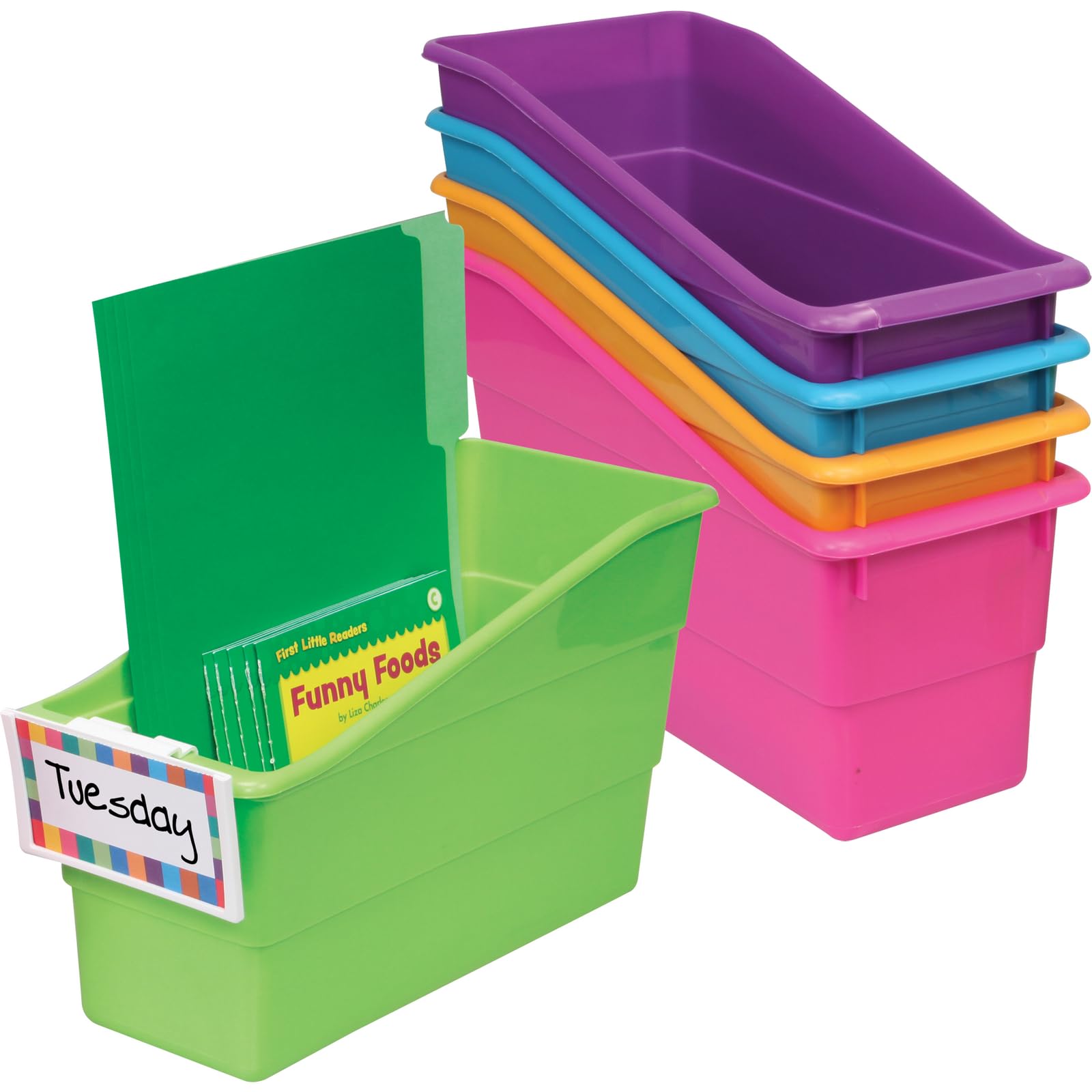 Durable Book and Binder Holder 5-Pack - Bright Neon Colors (5'' x 12'' x 7'') for Classroom Organization & Storage | Sturdy, Versatile School Supplies | Perfect for Desks, Bookshelves, and Office Organization