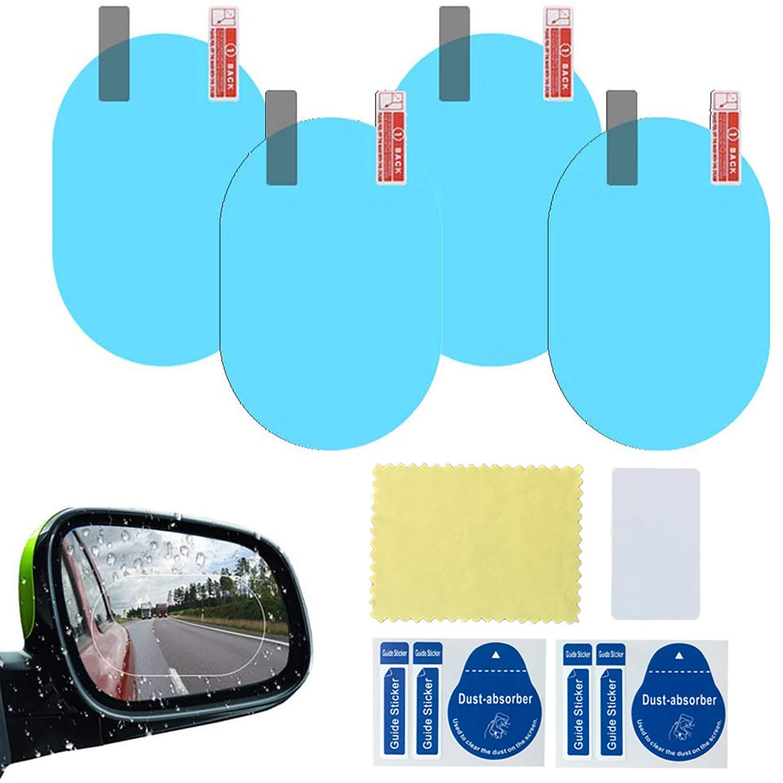 Tengma 4PCS Car Rearview Mirror Rainproof Anti-Fog Film - HD Transparent Nano-Coated Protective Sticker for Car Windows, Trucks & SUVs - Safe Driving in Rainy & Foggy Weather
