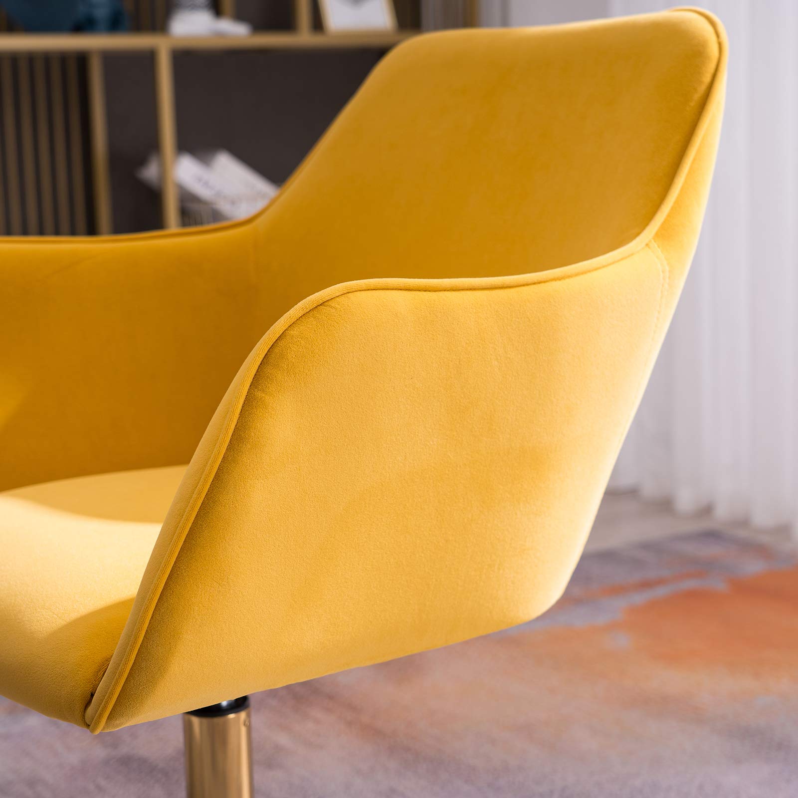 Yoluckea Modern Velvet Home Office Chair - Adjustable Swivel Desk Chair with Ergonomic Support for Women & Teens, Soft Upholstered Task Chair for Living Room, Bedroom or Vanity (Yellow) - Perfect for Remote Work, Online Classes & Home Office Setup