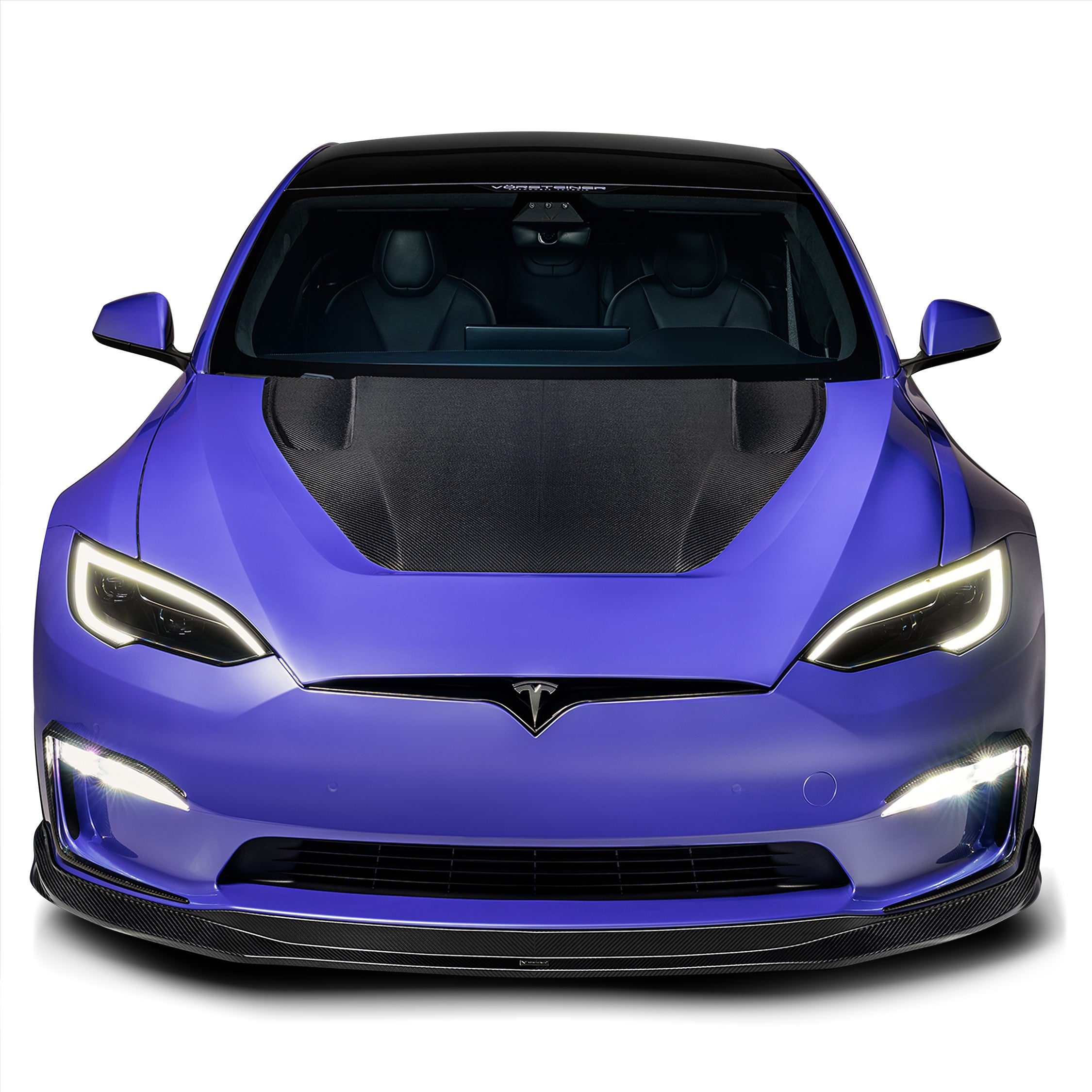 VRS Tesla Model S Plaid Aero Hood - Carbon Fiber PP 2x2 Glossy Finish | Lightweight Performance Upgrade for Racing & Street Driving