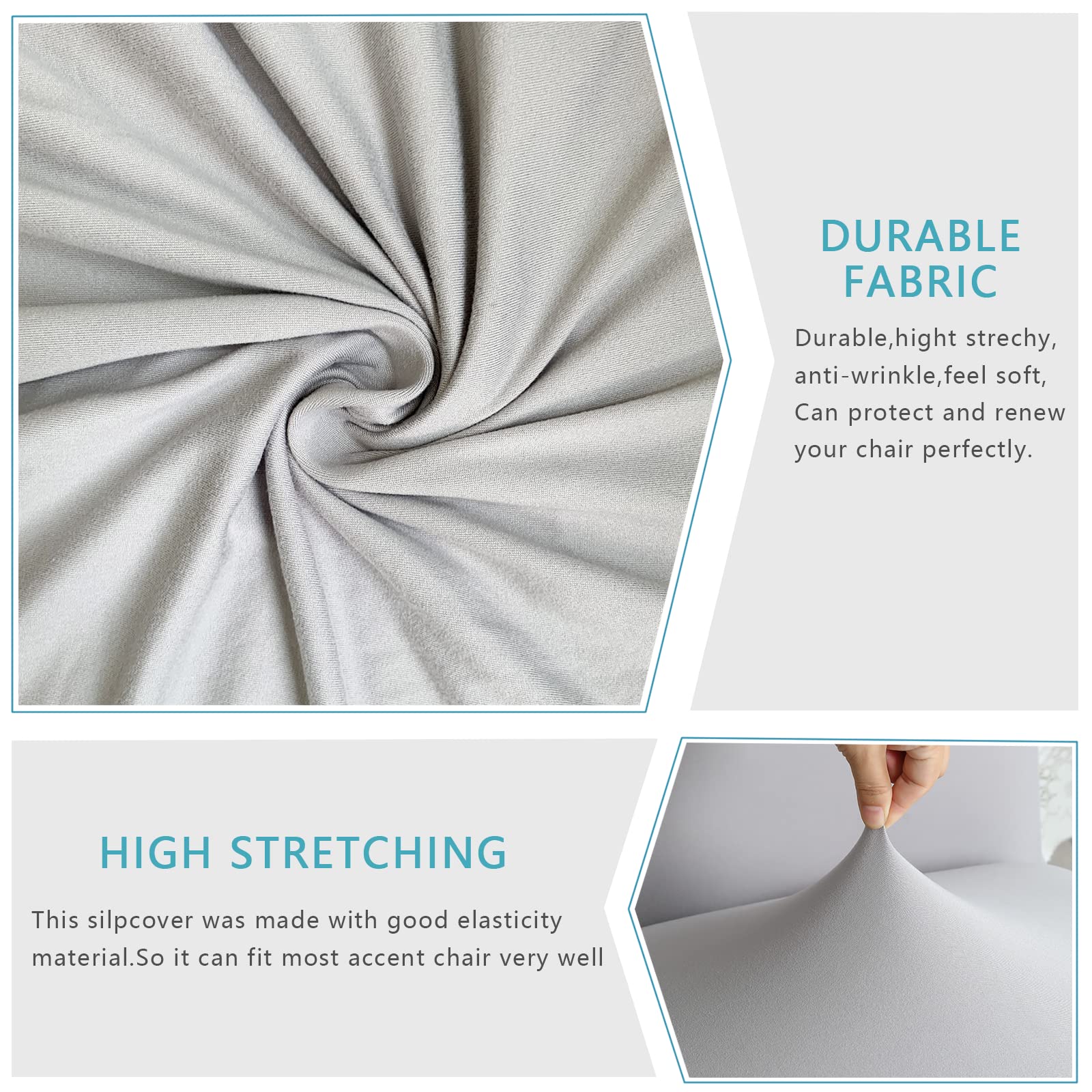 Stretch Spandex Armless Accent Chair Slipcover - Removable Non-Slip Furniture Protector for Living Room & Dining Room (Light Gray, 2 Pack) - Perfect for Home Decor, Apartment Styling, and Guest Seating