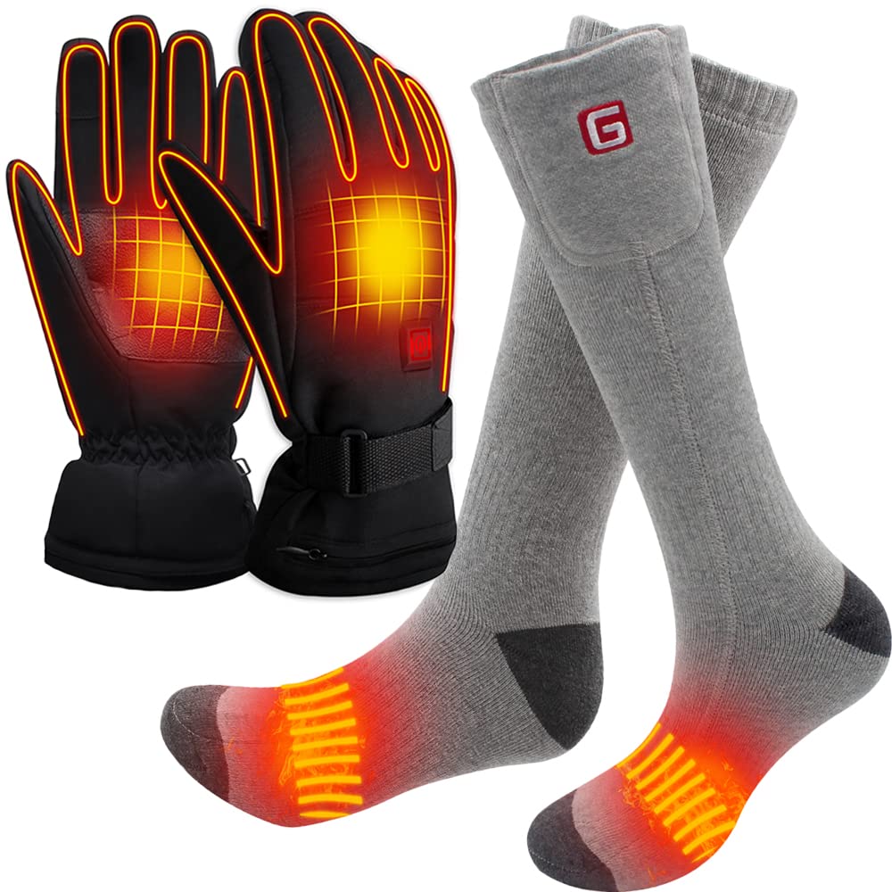 SVPRO Rechargeable Battery Heated Socks & Gloves Set - Electric Warming Socks and Gloves for Men & Women - Perfect for Winter Sports, Hiking, and Cold Weather Activities