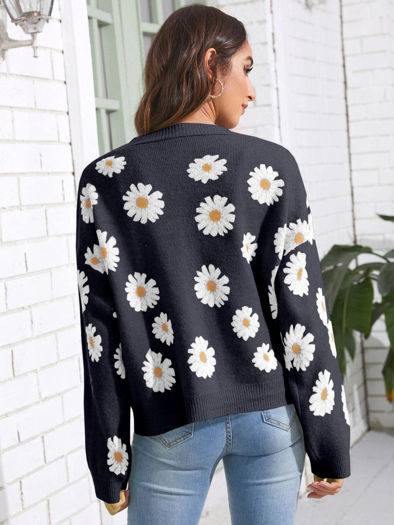 Women's Floral Print Cardigan - Long Sleeve Open Front Button Down V Neck Knitted Sweater for Spring & Fall | Casual Office Wear, Layering Piece, Weekend Outfits