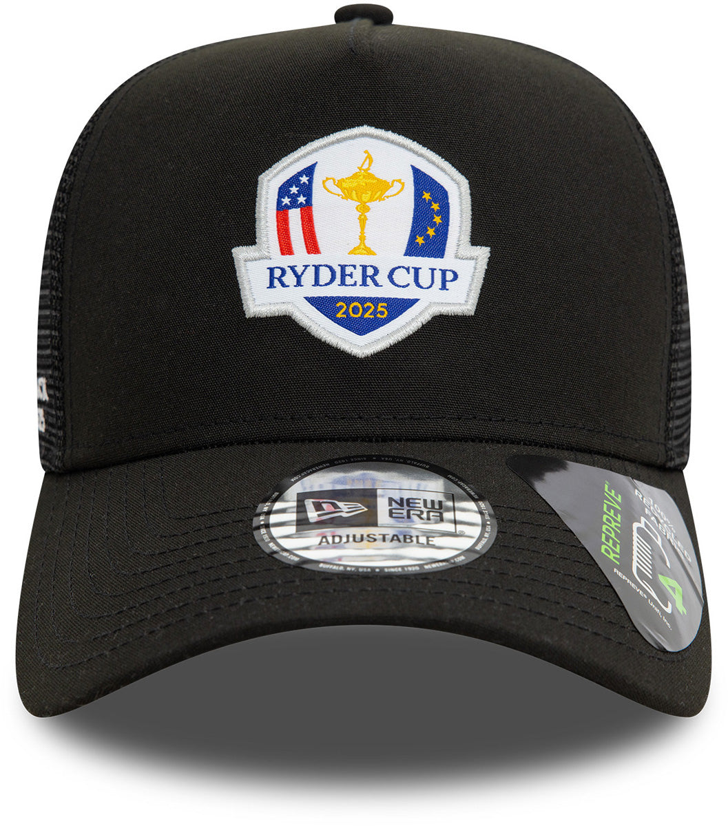 Ryder Cup 2025 Official New Era E-Frame Black Trucker Hat - Adjustable Snapback Cap for Golf Fans & Sports Enthusiasts | Perfect for PGA Tournaments, Golf Games & Outdoor Events