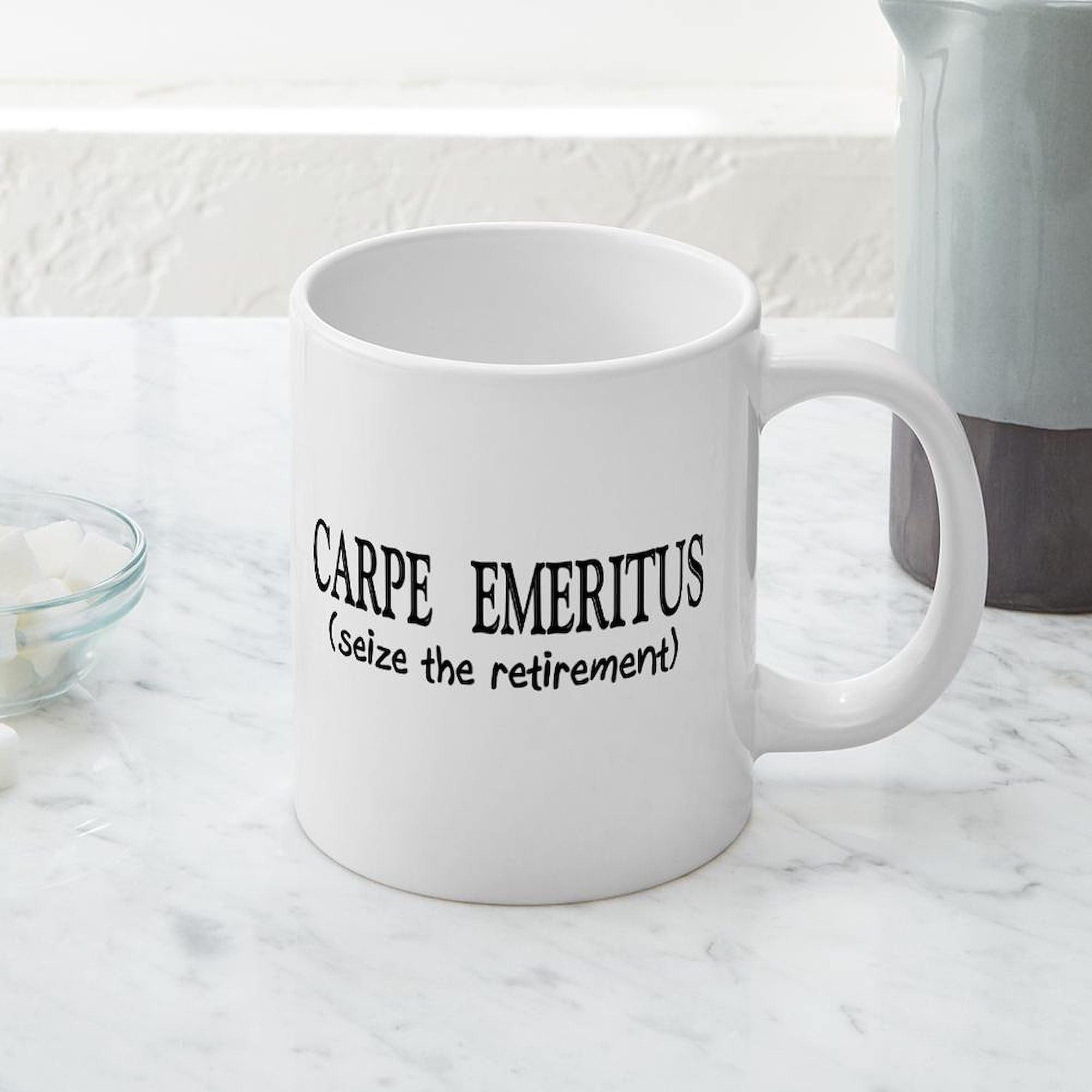 Carpe Emeritus 20 oz Ceramic Coffee Mug - Large Insulated Tea Cup for Office, Home & Gifts - Funny Novelty Mega Coffee Cup for Teachers, Retirees & Coworkers