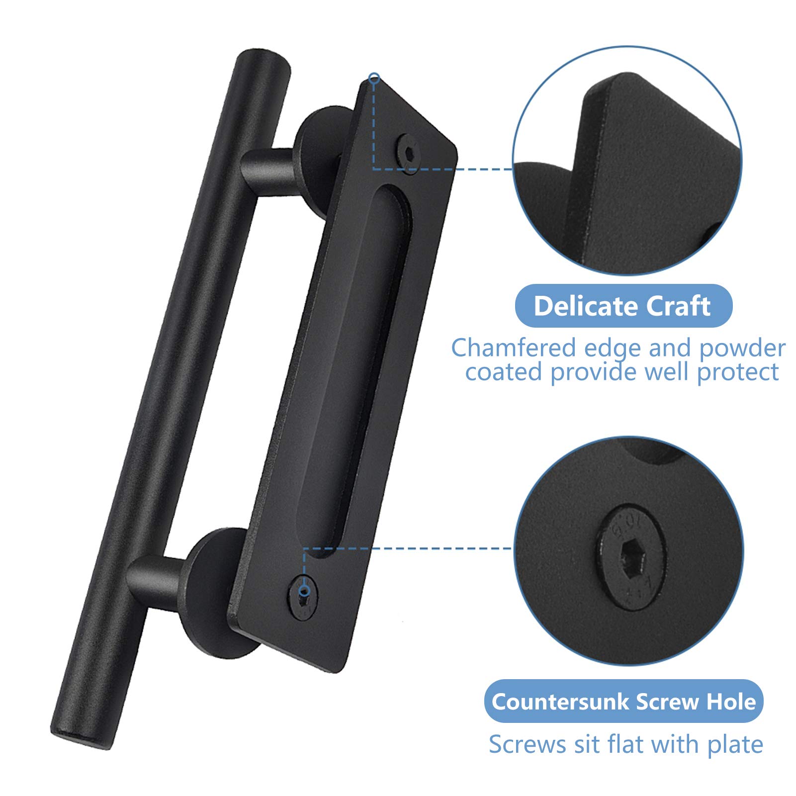 Premium Black Carbon Steel Sliding Barn Door Handle - Heavy Duty 11.88