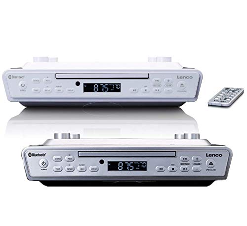 Lenco KCR-150 White Kitchen Radio with CD Player, Bluetooth, FM Radio & Recorder | 2x3W RMS Undermount Kit | AUX Input & Timer | Perfect for Cooking, Dining & Home Entertainment