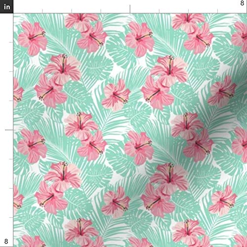 Hibiscus Tropical Floral Printed Minky Fabric - Teal Hawaii Summer Beach Design Fat Quarter for Sewing Baby Blankets, Quilt Backing & Plush Projects - Soft & Cozy Fabric for DIY Crafts, Nursery Decor & Home Accessories