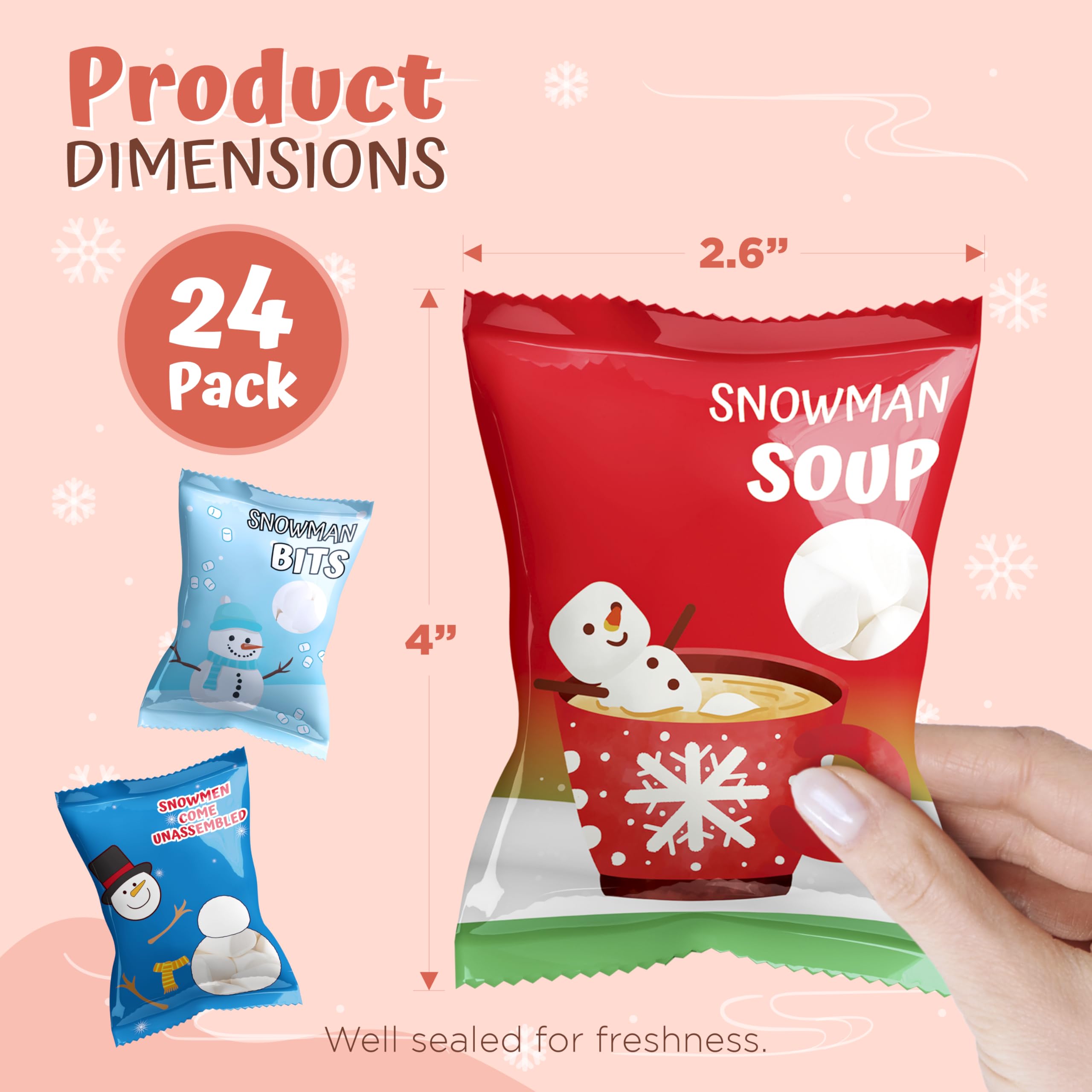 4E's Novelty 24 Packets Assorted Mini Marshmallows - Individually Wrapped Vanilla Flavored Marshmallows for Hot Chocolate, Cocoa Toppers, Baking & Camping Snacks