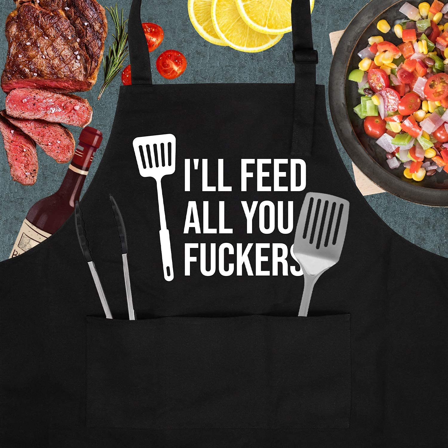Funny Apron for Men & Women with 3 Pockets - Perfect Dad Gift, Husband Present for Christmas, Thanksgiving & Birthday - Durable Cooking, Grilling & BBQ Chef Apron - Great for Kitchen, Outdoor BBQ & Holiday Gifting