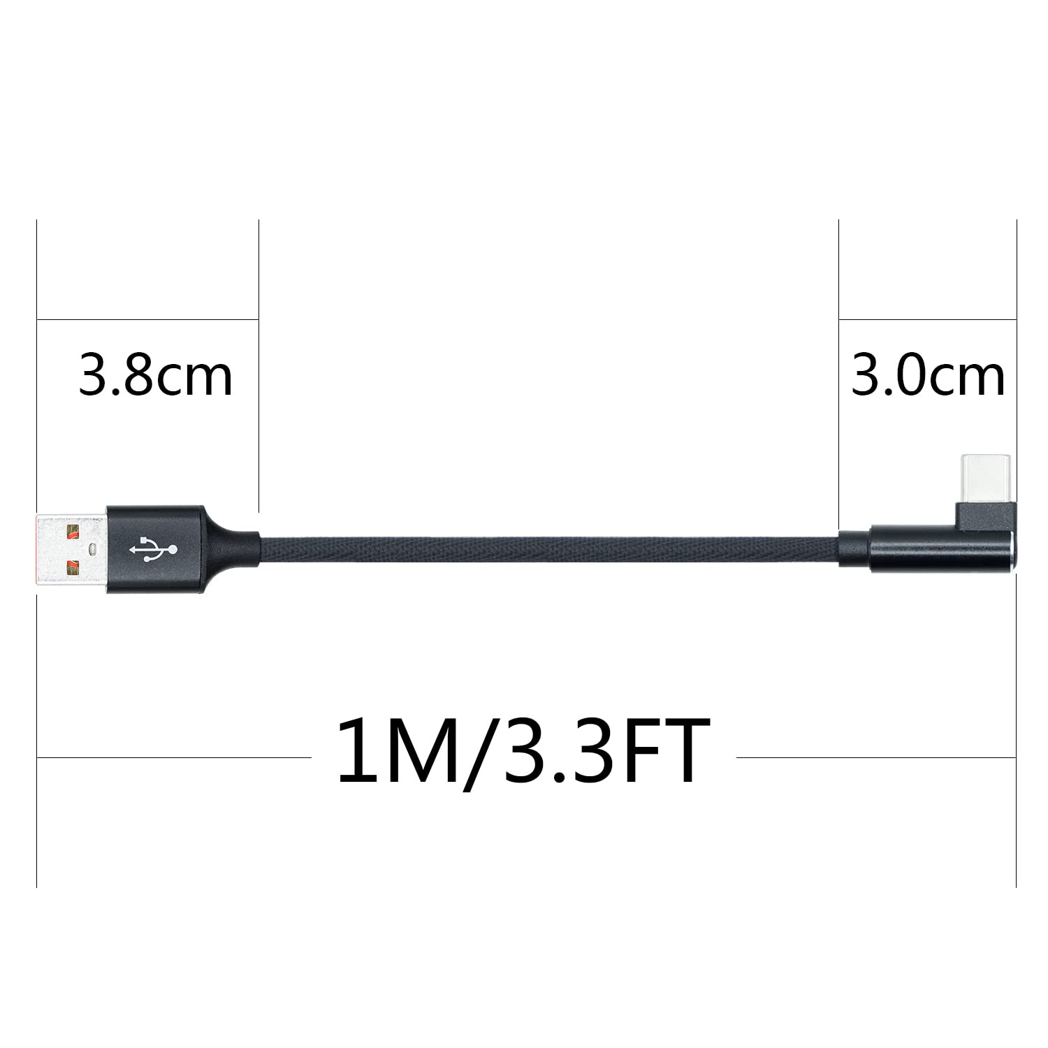 90 Degree Right Angle USB A to USB C Cable 3.3ft, 66W 6A Fast Charging & Data Sync Braided Nylon Cable for Samsung Galaxy, Huawei, iPhone 15, iPad Pro - Perfect for Gaming, Car Charging & Bedside Use