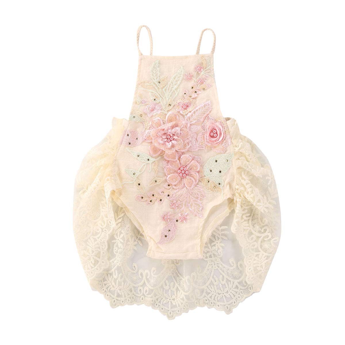 Baby Girls Summer Romper Dress - Lace Tutu Skirt & Ruffle Bodysuit Floral Print Jumpsuit with Backless Overalls & Headbands Set | Perfect for Photoshoots, Birthday Parties & Outdoor Play
