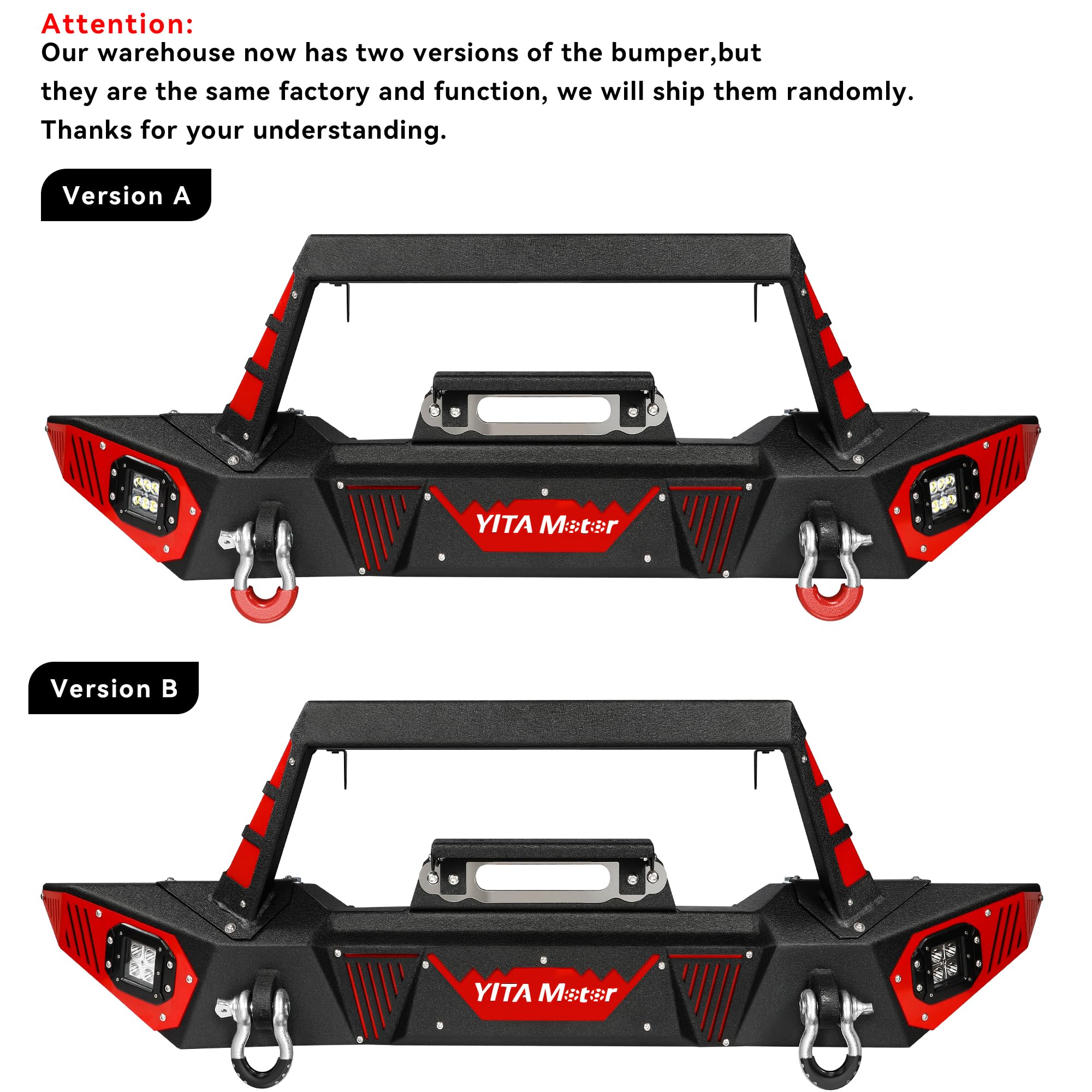 YITAMOTOR Heavy Duty Front Bumper for 2007-2018 Jeep Wrangler JK & JKU Unlimited - Rock Crawler Off-Road Bumper with Winch Plate, LED Lights, D-Rings & License Plate Bracket | Perfect for Off-Roading, Rock Crawling & Jeep Modifications