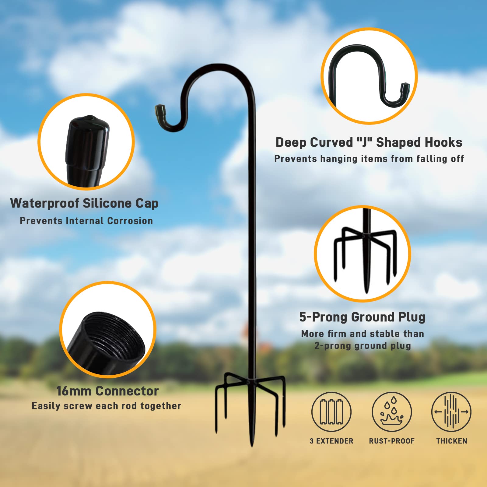 36 Inch Heavy Duty Shepherd Hooks Outdoor - Sturdy Plant Hangers for Solar Lights, Bird Feeders, Mason Jars & Flower Pots | Perfect for Garden, Wedding Decor & Patio Lighting