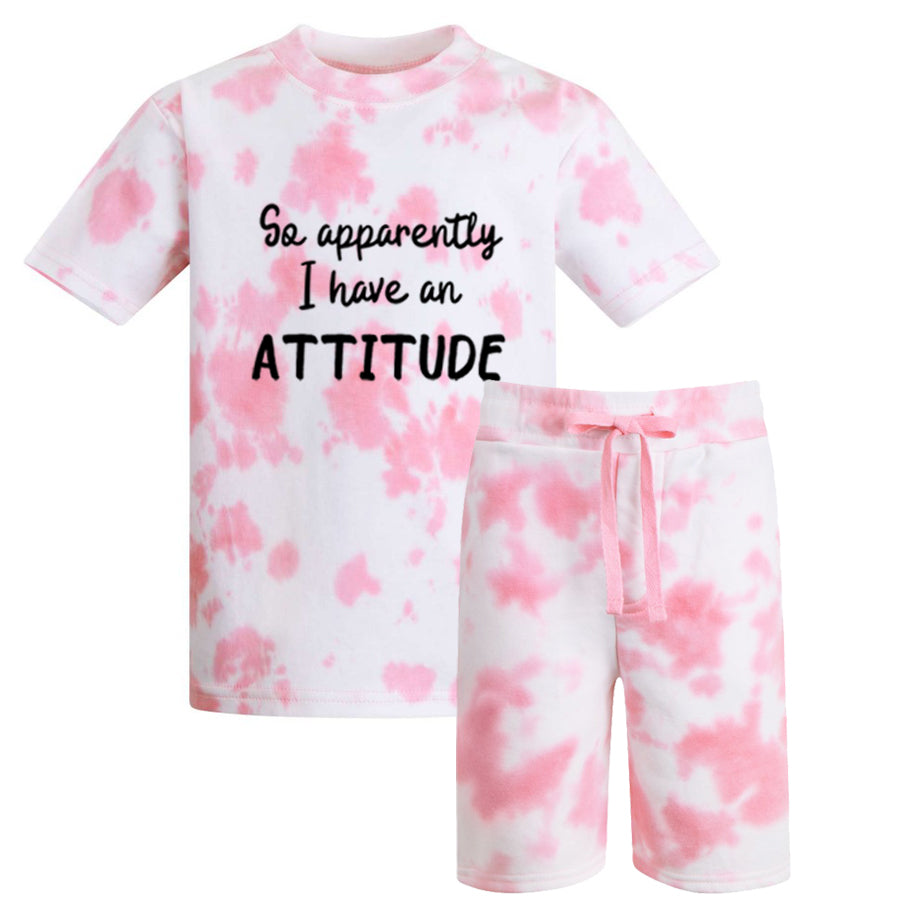 Pink Tie Dye T-Shirt and Shorts Set for Women - Sassy Graphic Tee with Attitude - Casual Summer Outfit for Beach, Music Festivals & Streetwear Fashion