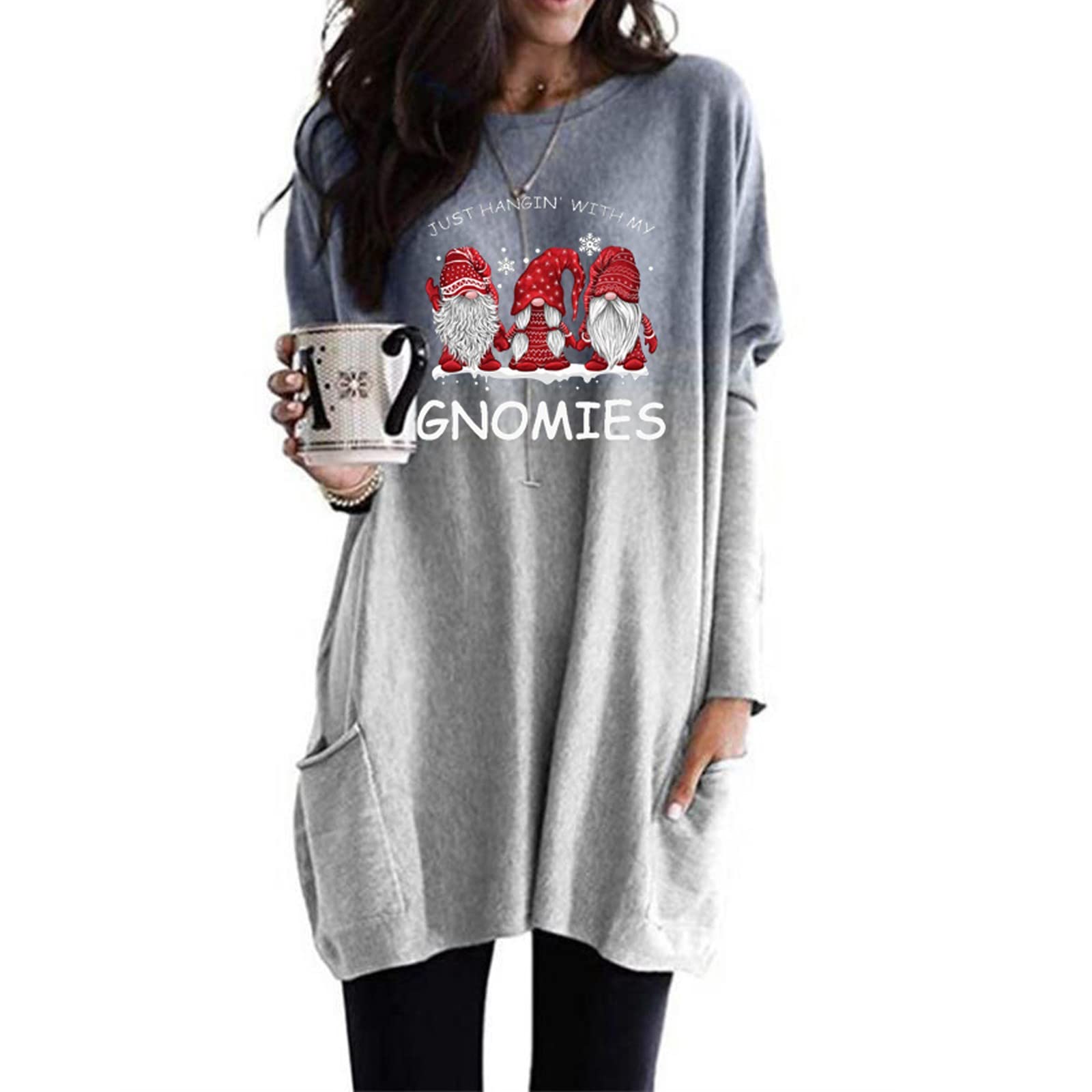 Women's Christmas Tree Graphic Long Sleeve Pullover Sweatshirt - Cozy Loose Casual Blouse for Holiday Movie Nights & Festive Gatherings